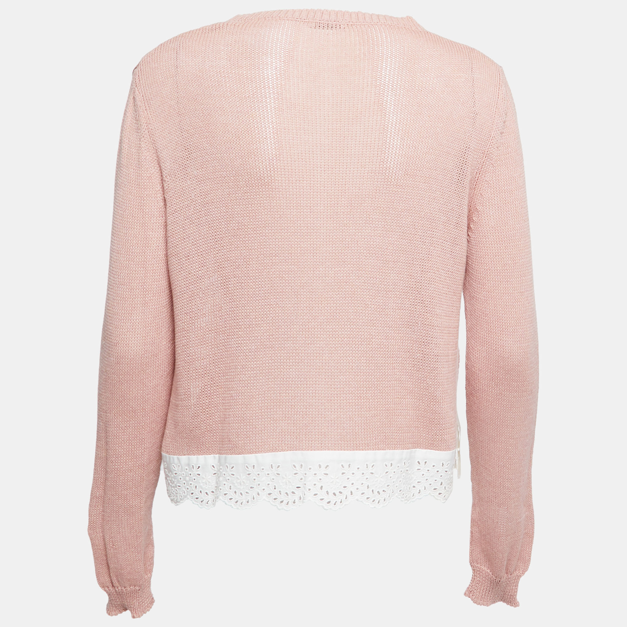 

Miu Miu Light Pink Cotton Knit Lace Trimmed Sweater Top