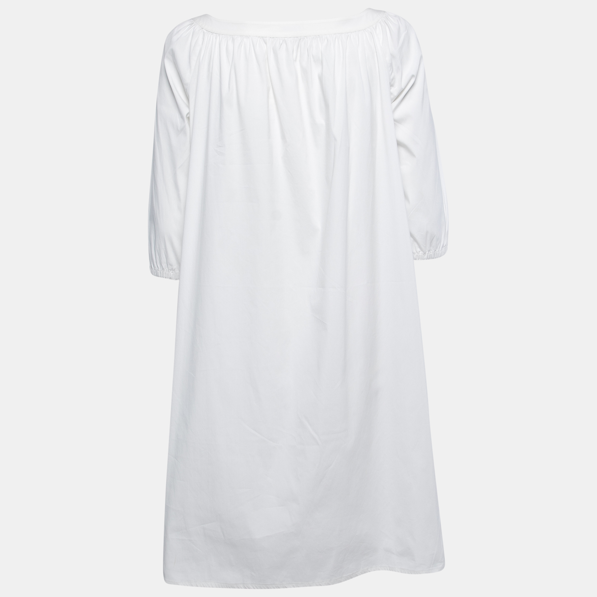 

Miu Miu White Cotton Blend Gathered Short Dress