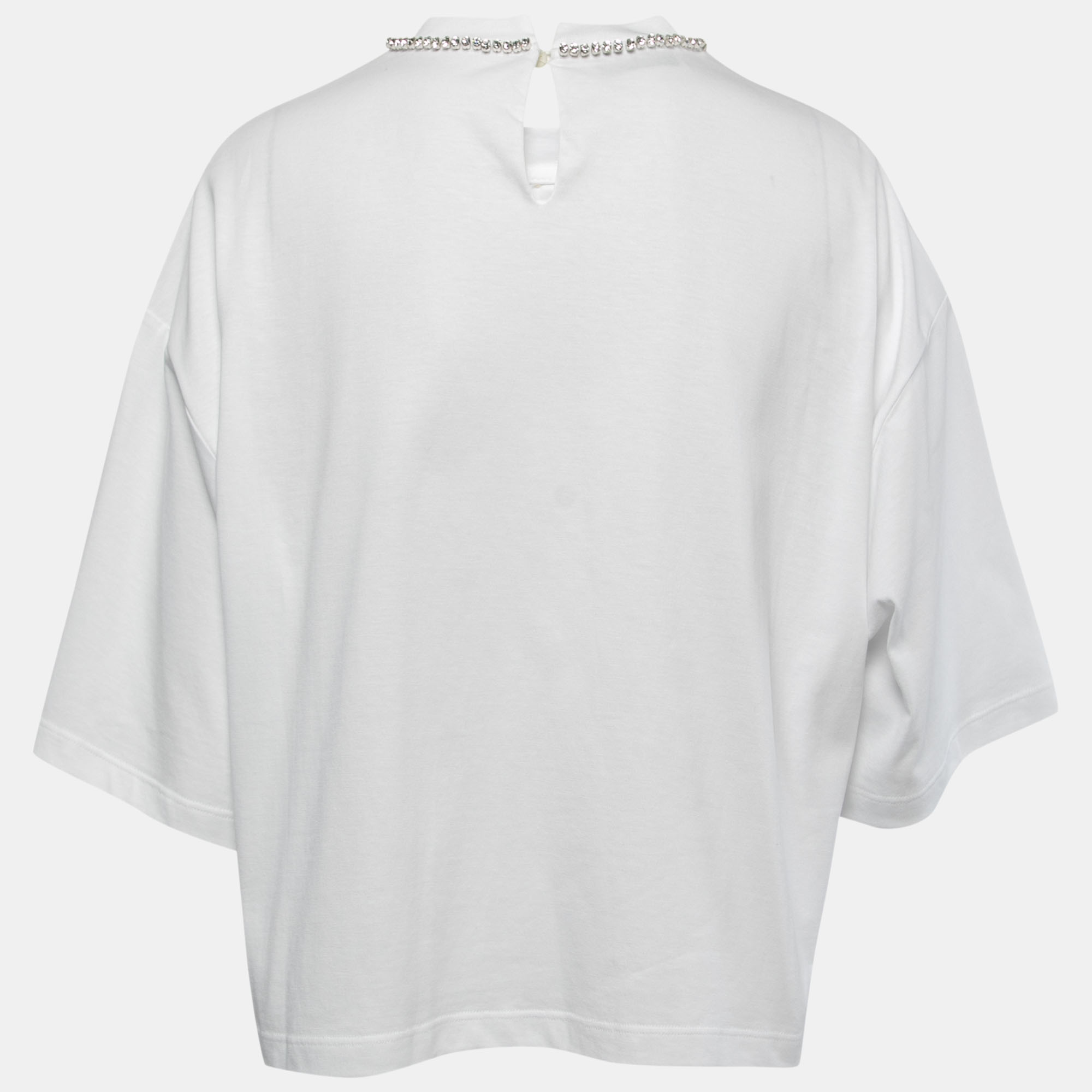 

Miu Miu White Cotton Rhinestone Embellished T-Shirt