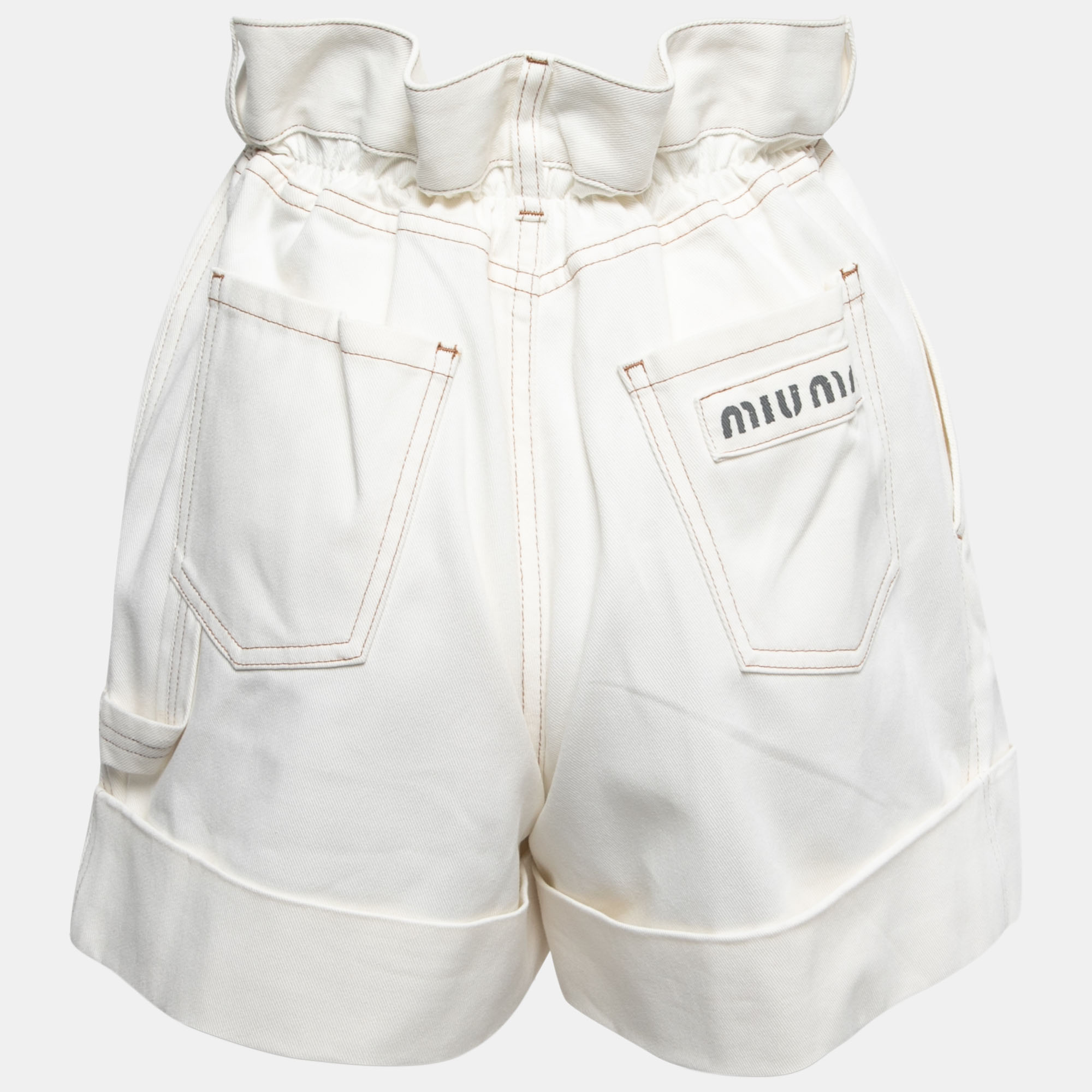 

Miu Miu White Denim Elastic Waist Cuffed Shorts