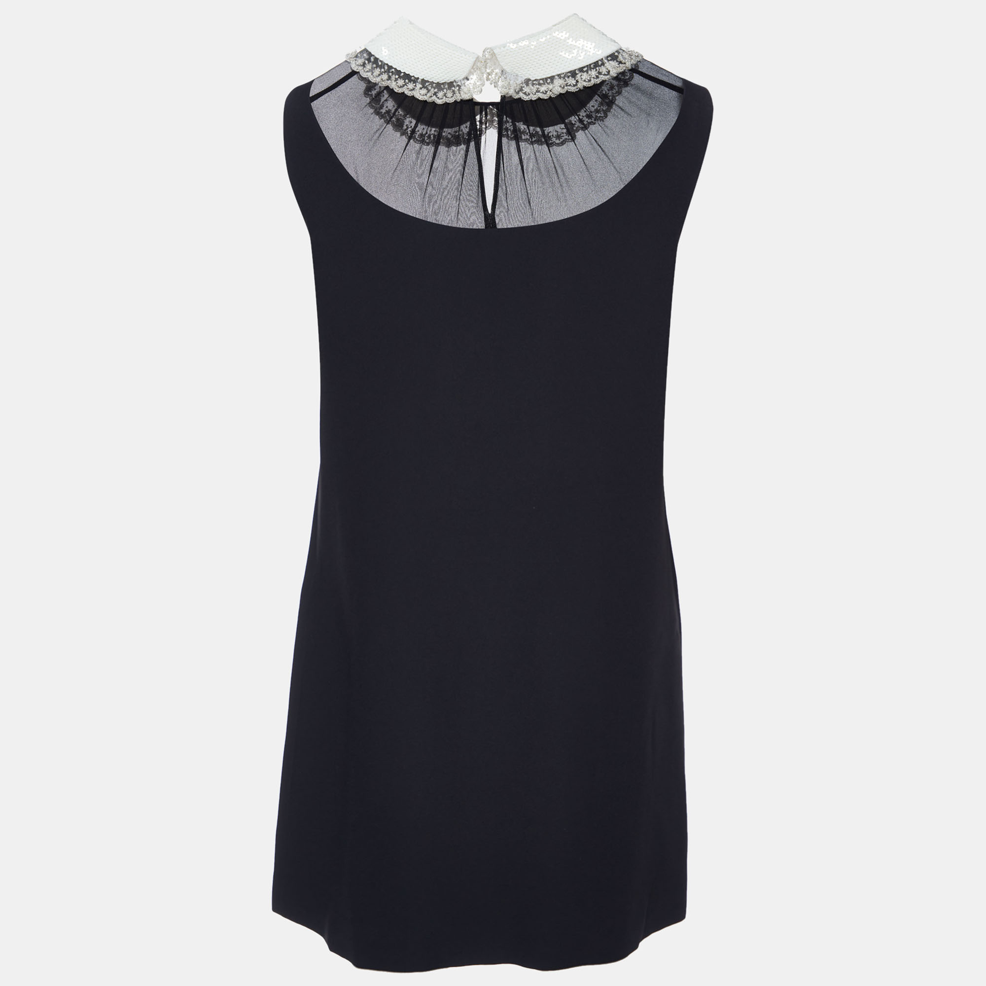

Miu Miu Black Crepe Embellished Collar Detail Sleeveless Shift Dress
