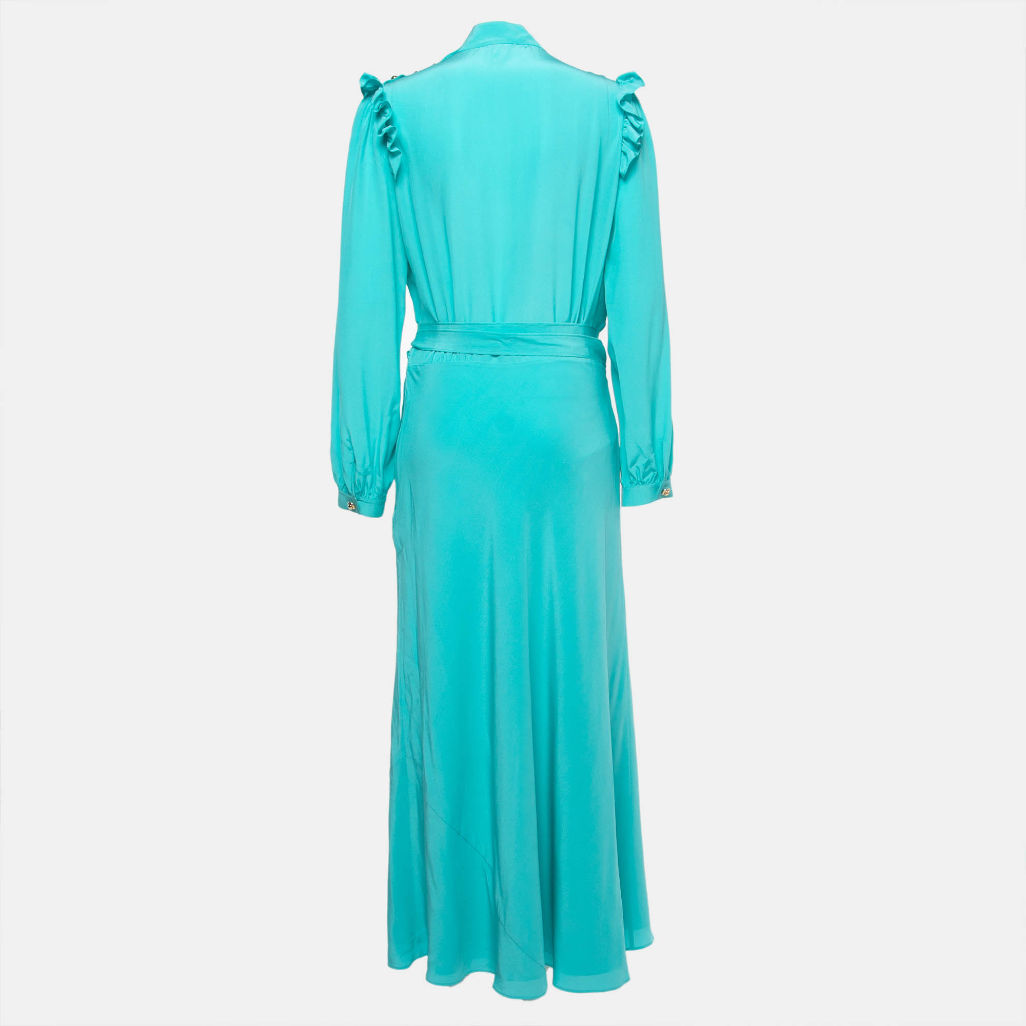 

Miu Miu Turquoise Blue Silk Crepe de Chine Long Dress