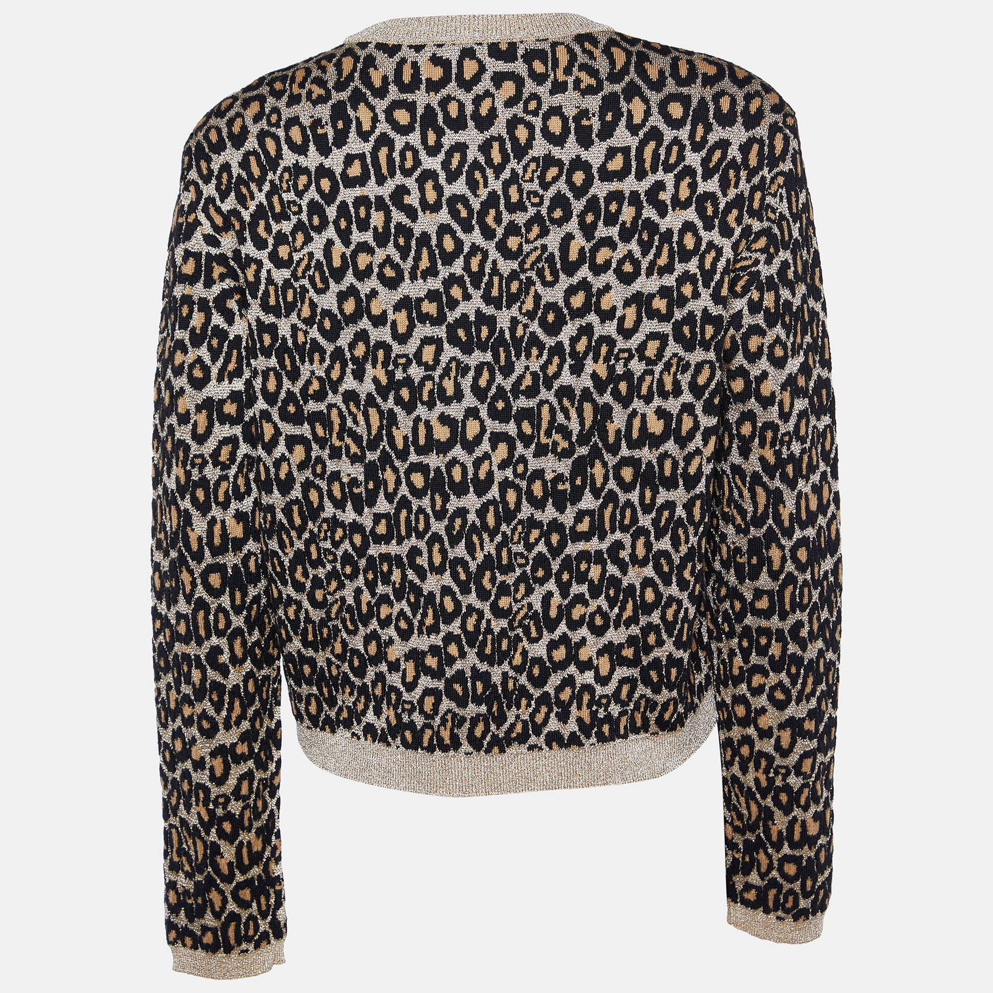 

Miu Miu Beige Leopard Lurex Knit Button Front Cropped Cardigan