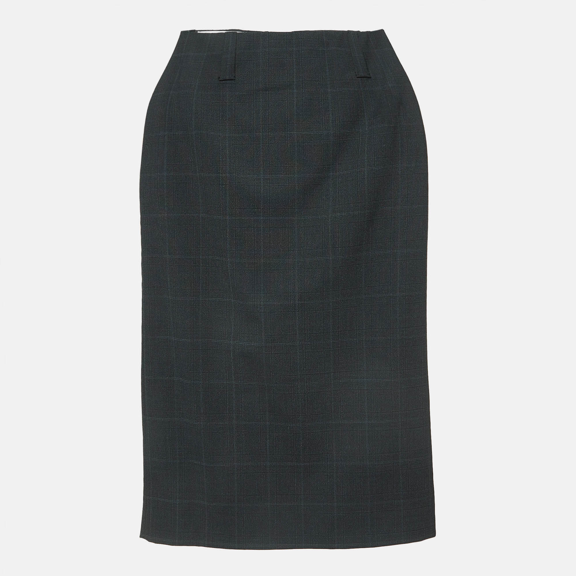 

Miu Miu Grey Plaid Check Wool Blend Pencil Skirt
