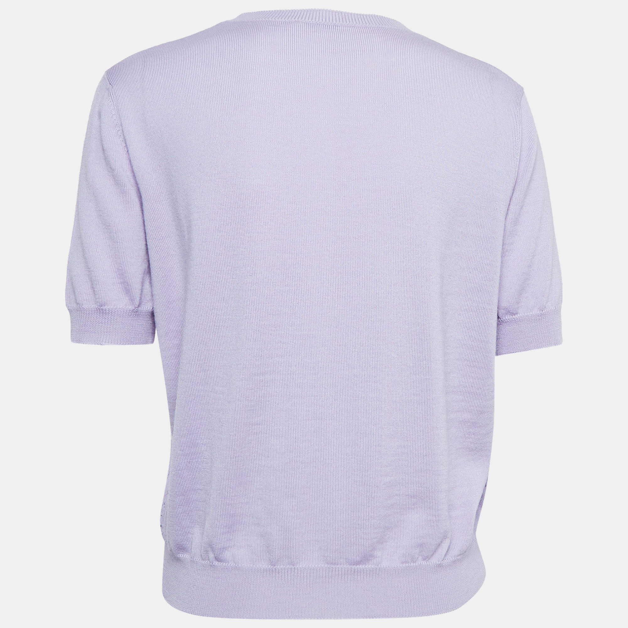 

Miu Miu Purple Eyelet Knit Wool Short Sleeve Top
