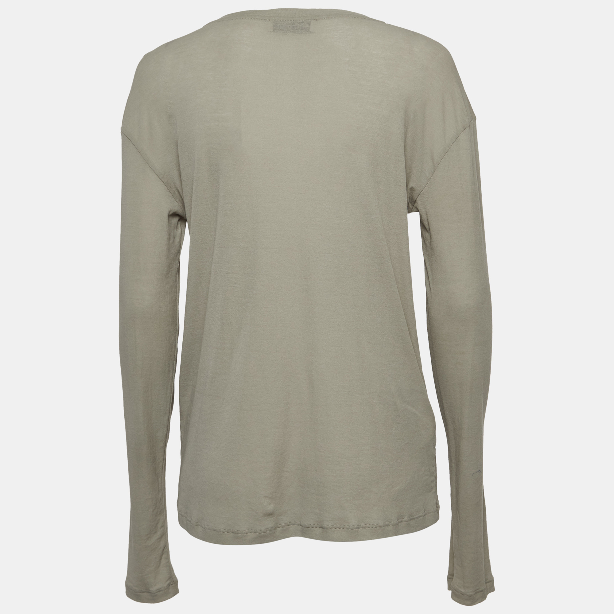 

Miu Miu Taupe Green Logo Applique Cotton Long Sleeve T-Shirt