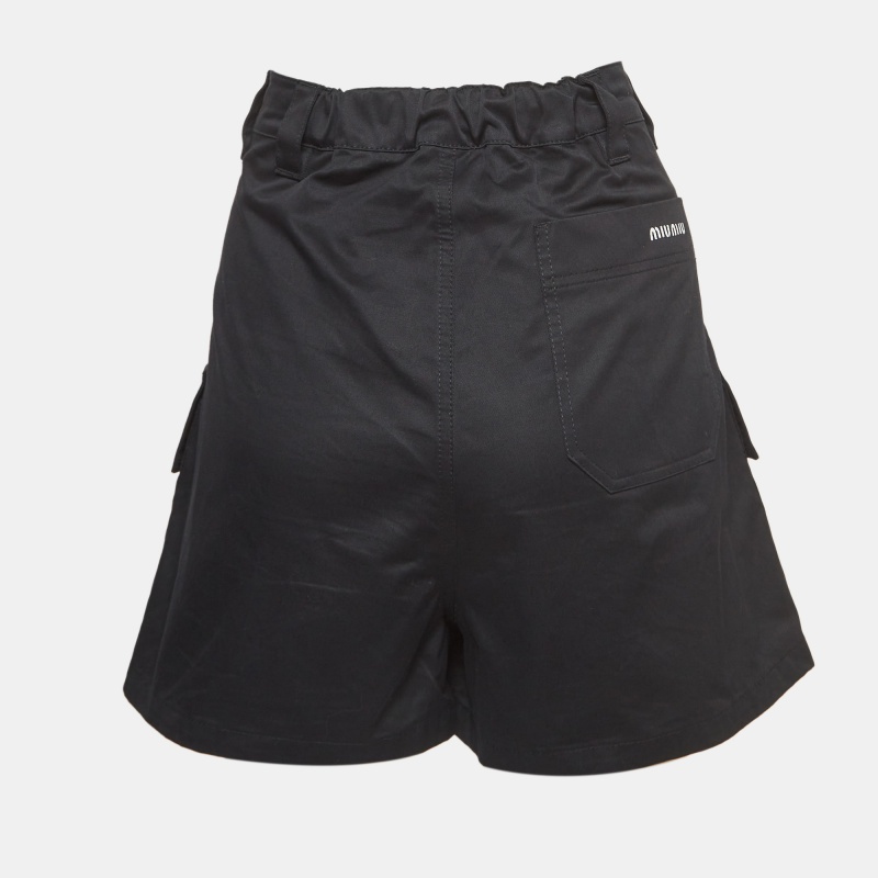 

Miu Miu Black Logo Print Black Belted Cargo Shorts