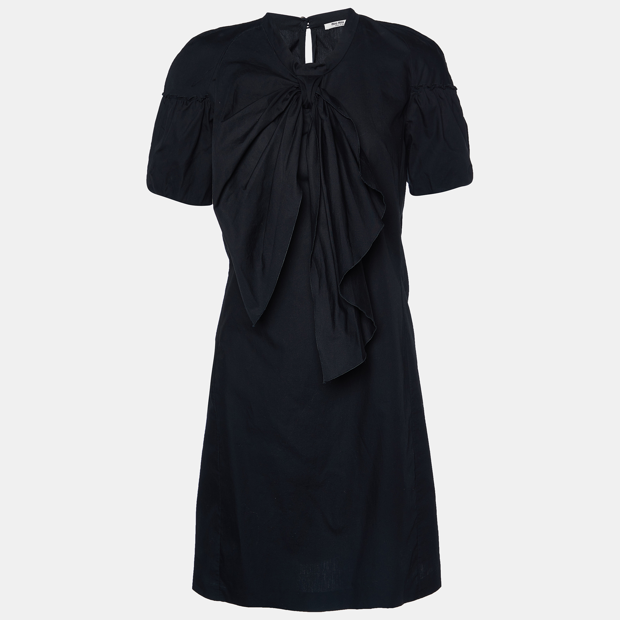 

Miu Miu Black Cotton Bow Neck Detail Mini Dress