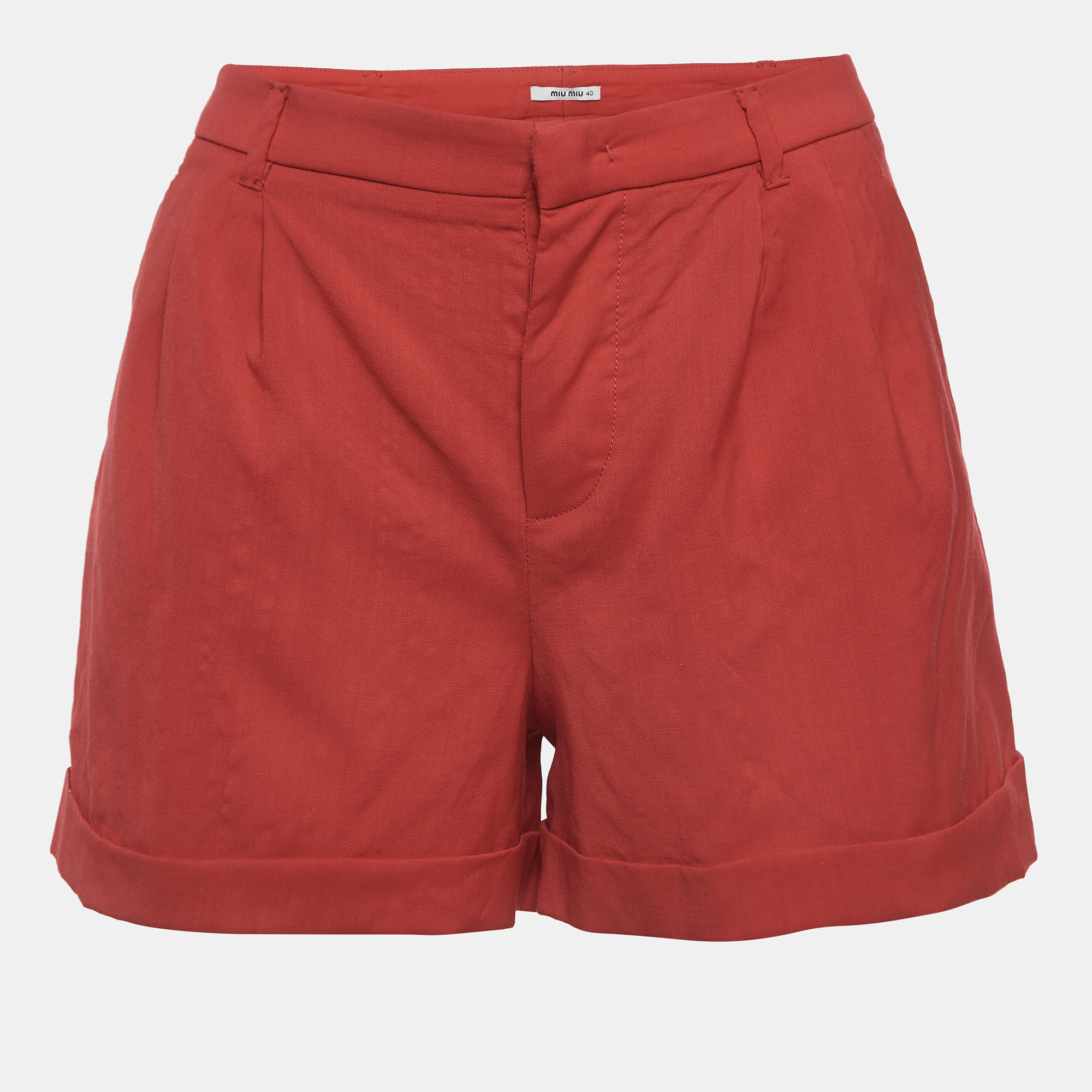 

Miu Miu Red Wool Buttoned Shorts