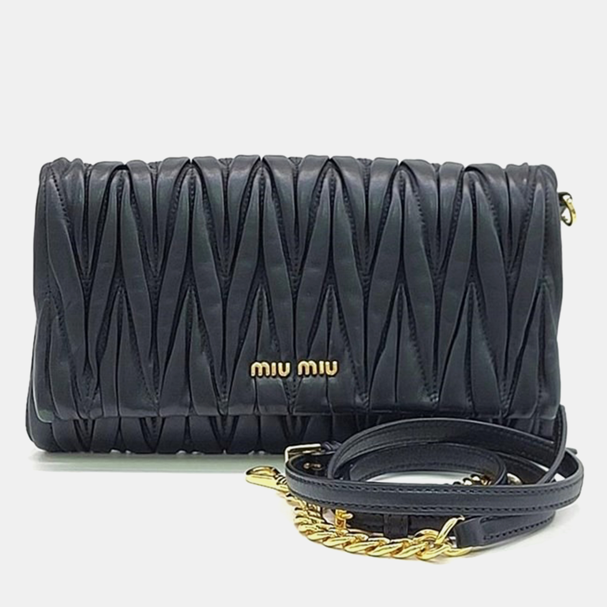 

Miu Miu Black Matelasse Leather Small Flap Crossbody Bag