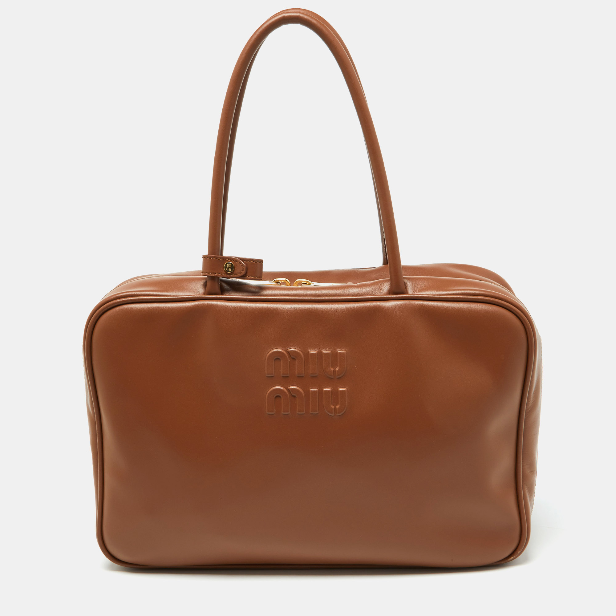 

Miu Miu Brown Leather Zip Boston Bag