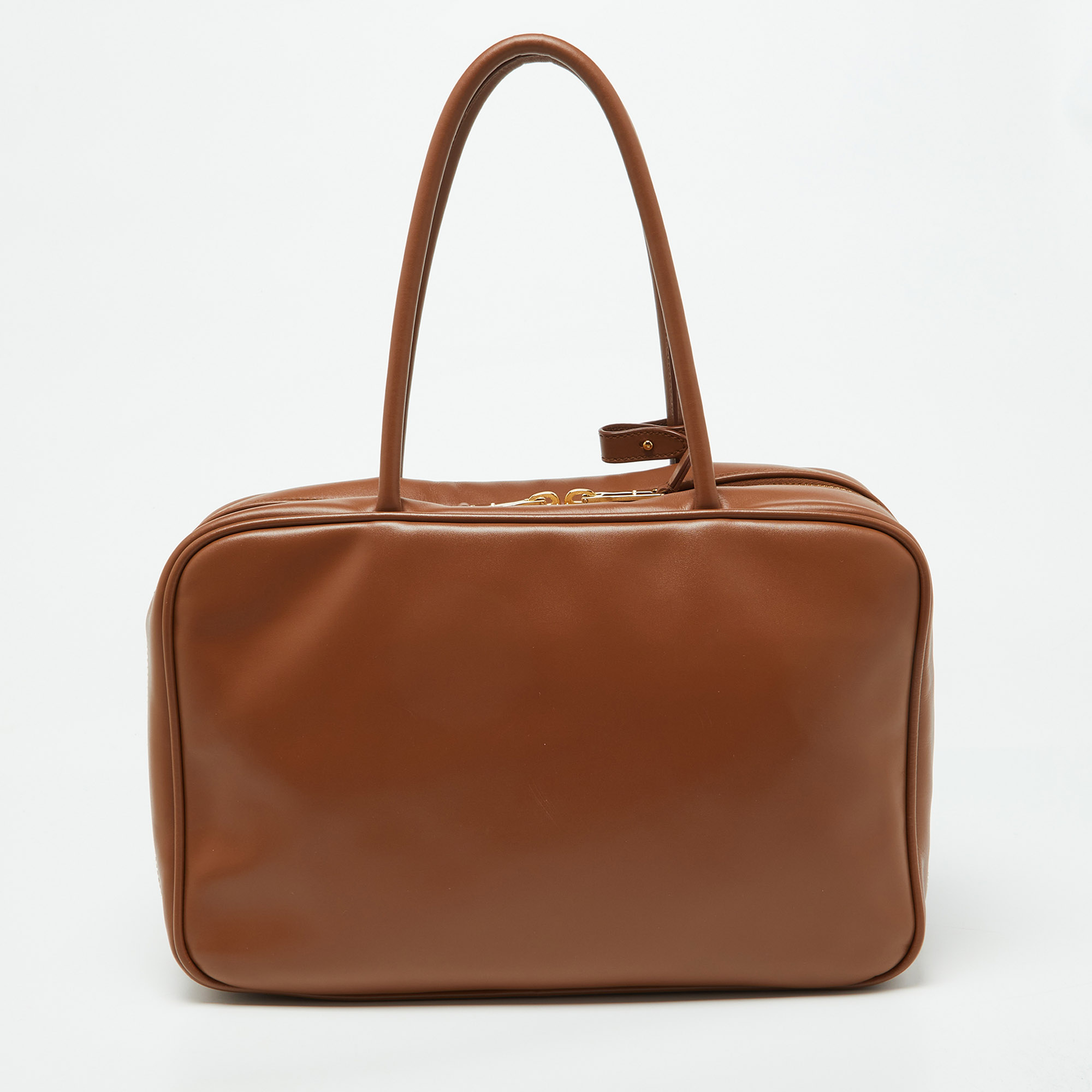 Miu Miu Brown Leather Zip Boston Bag