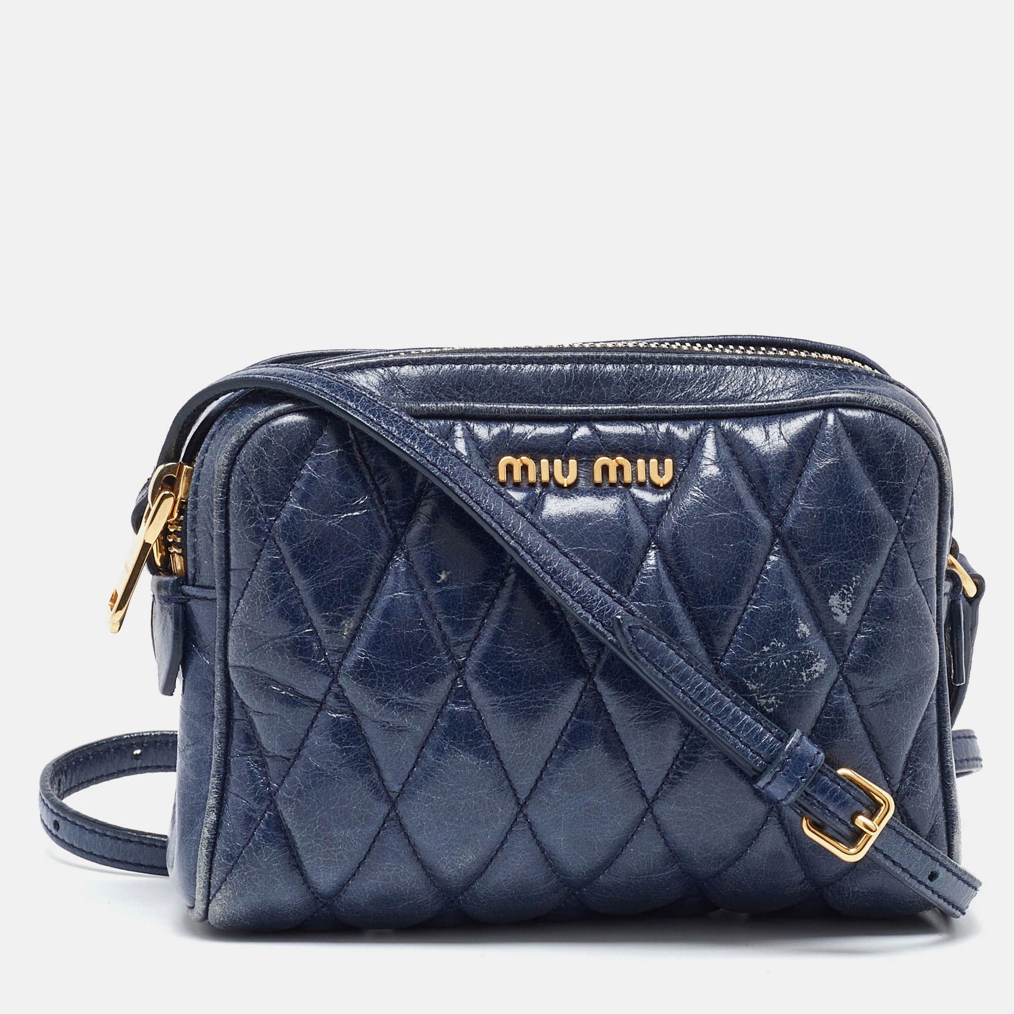 

Miu Miu Blue Matelassé Leather Camera Crossbody Bag