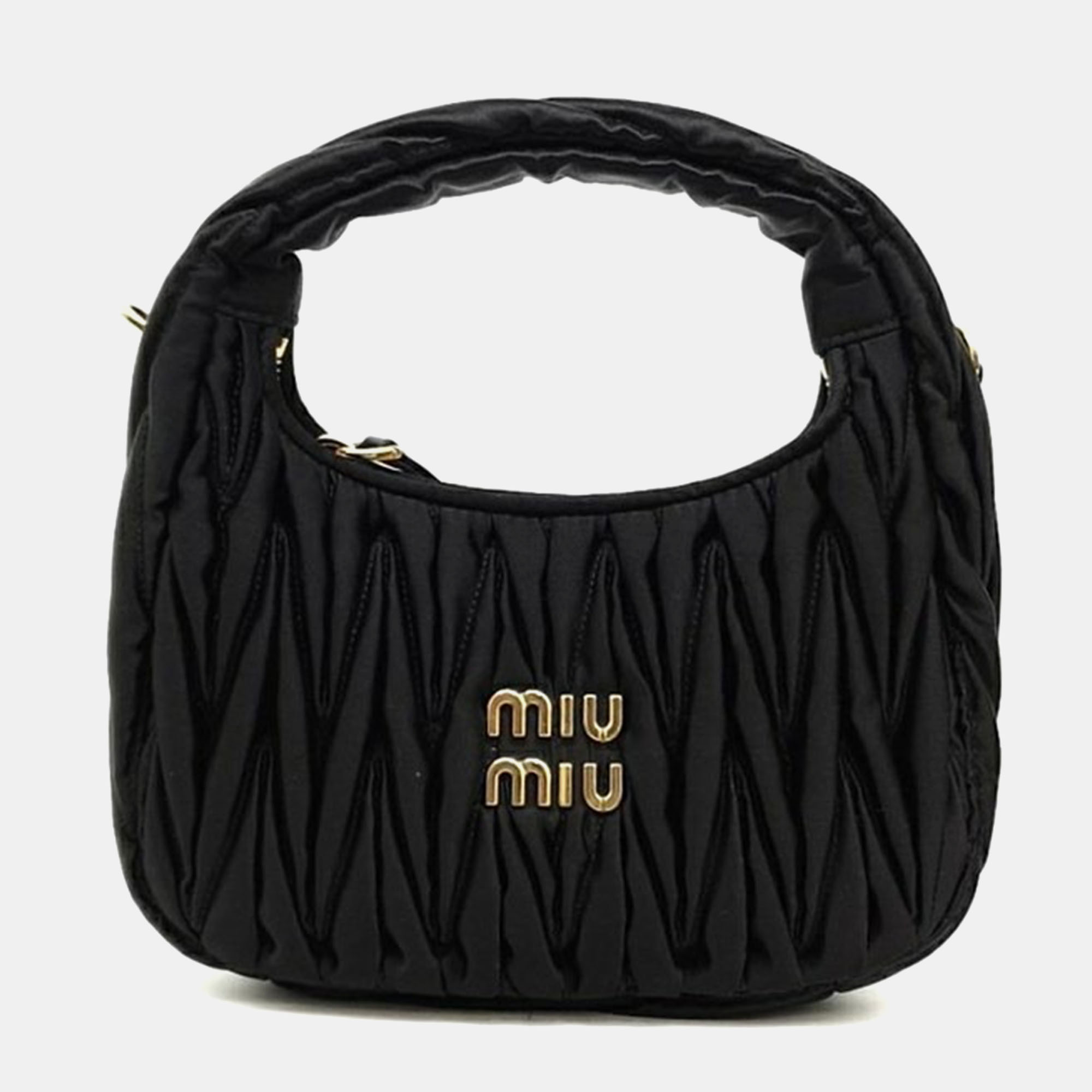 

Miu Miu Wander Matrace Satin Mini Hobo Bag, Black