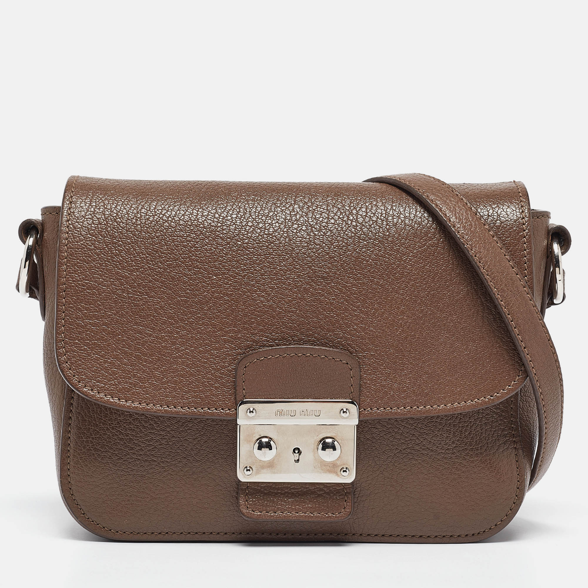 

Miu Miu Beige Madras Leather Pushlock Flap Shoulder Bag