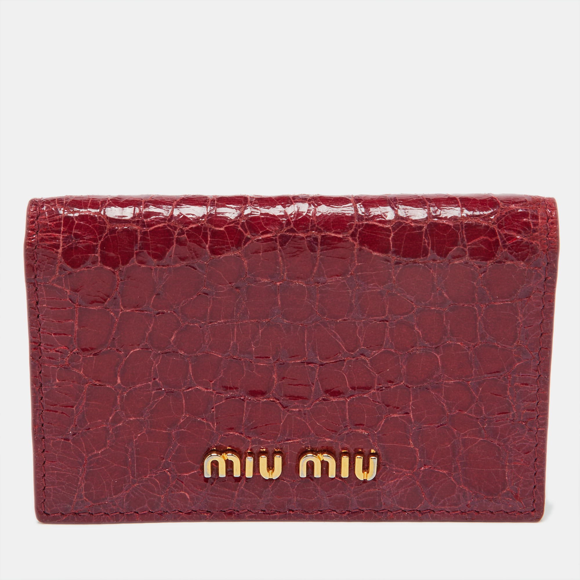 

Miu Miu PInk Croc Embossed Leather Flap Card Case