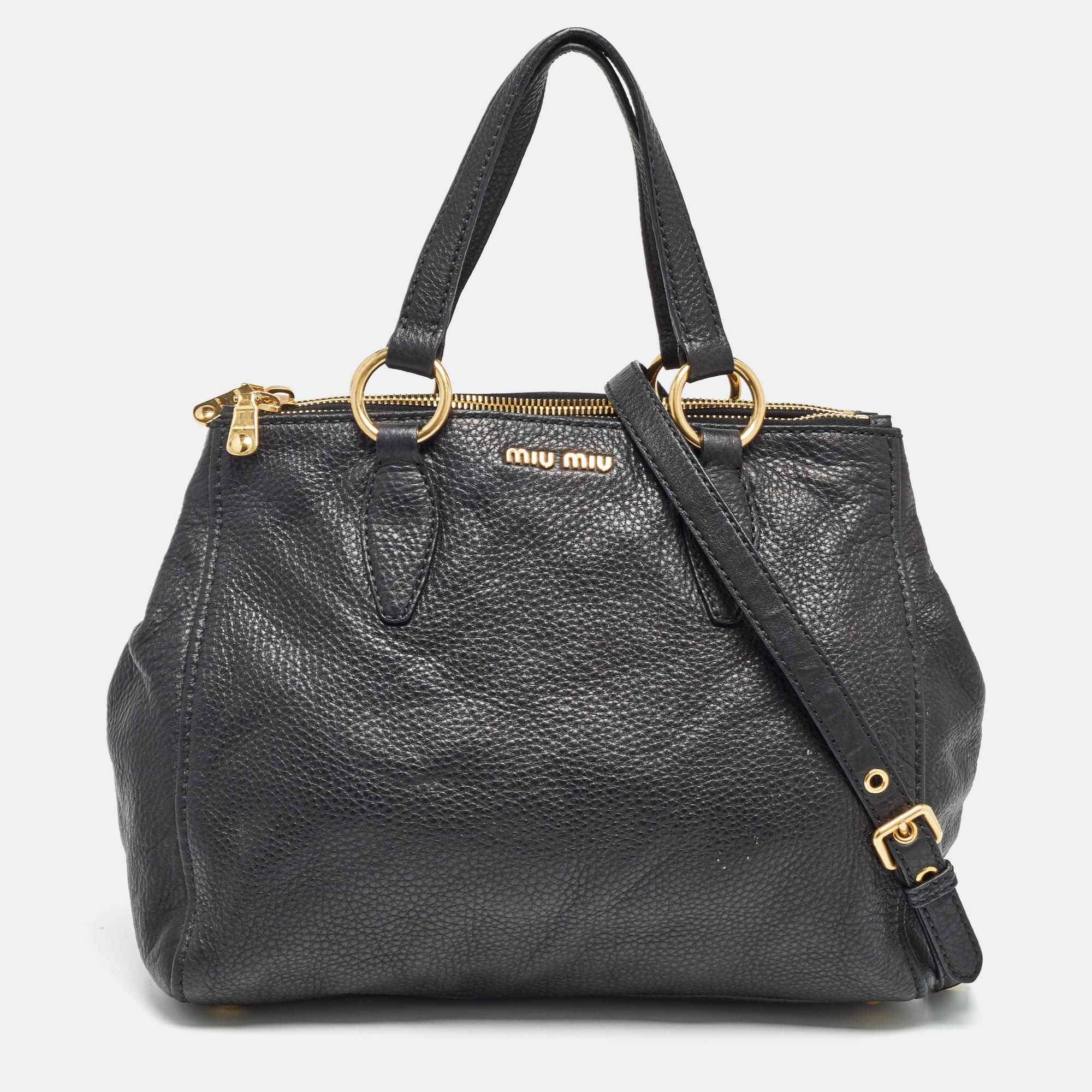 Pre-owned Miu Miu Black Soft Leather Double Zip Tote