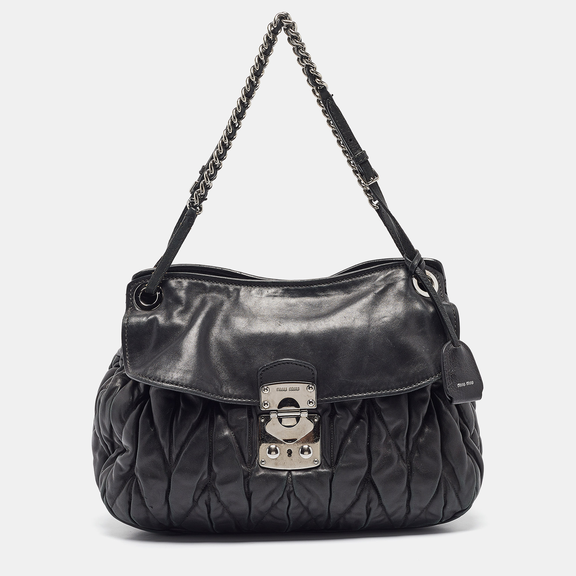 

Miu Miu Black Matelassé Leather Sacca 2 Hobo