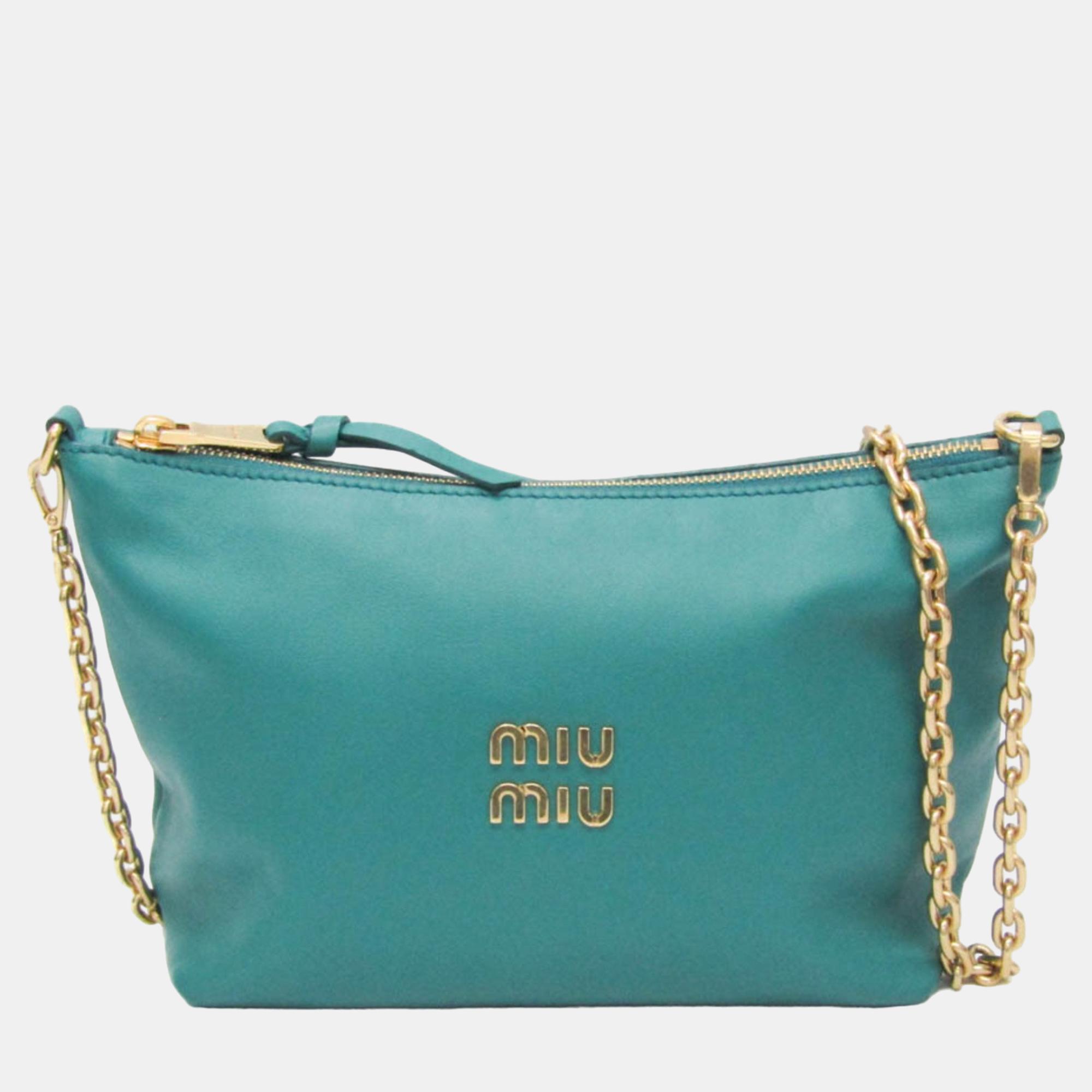 

Miu Miu Green Leather Logo Chain Shoulder Bag