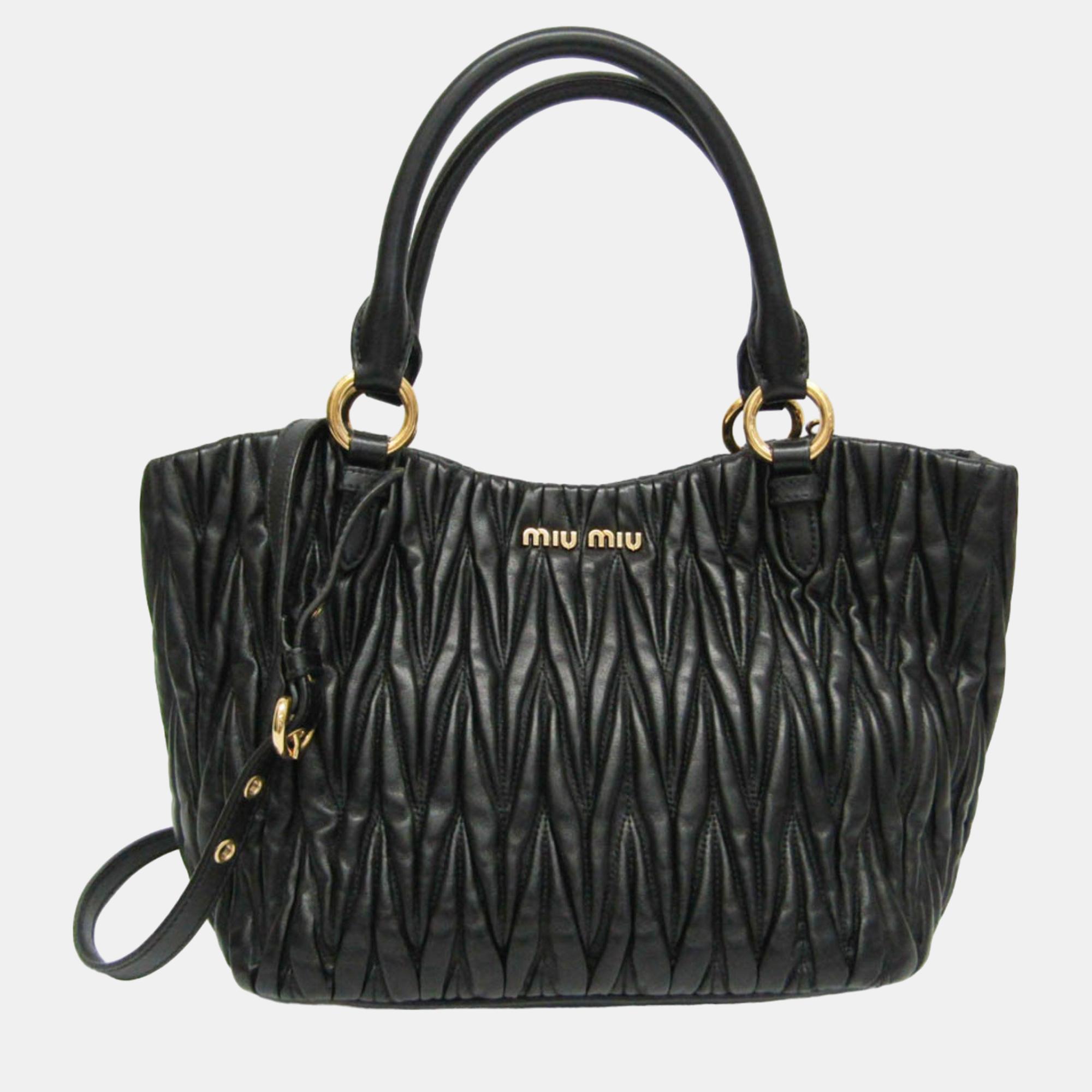 

Miu Miu Black Leather Ruffle Top Handle Bag