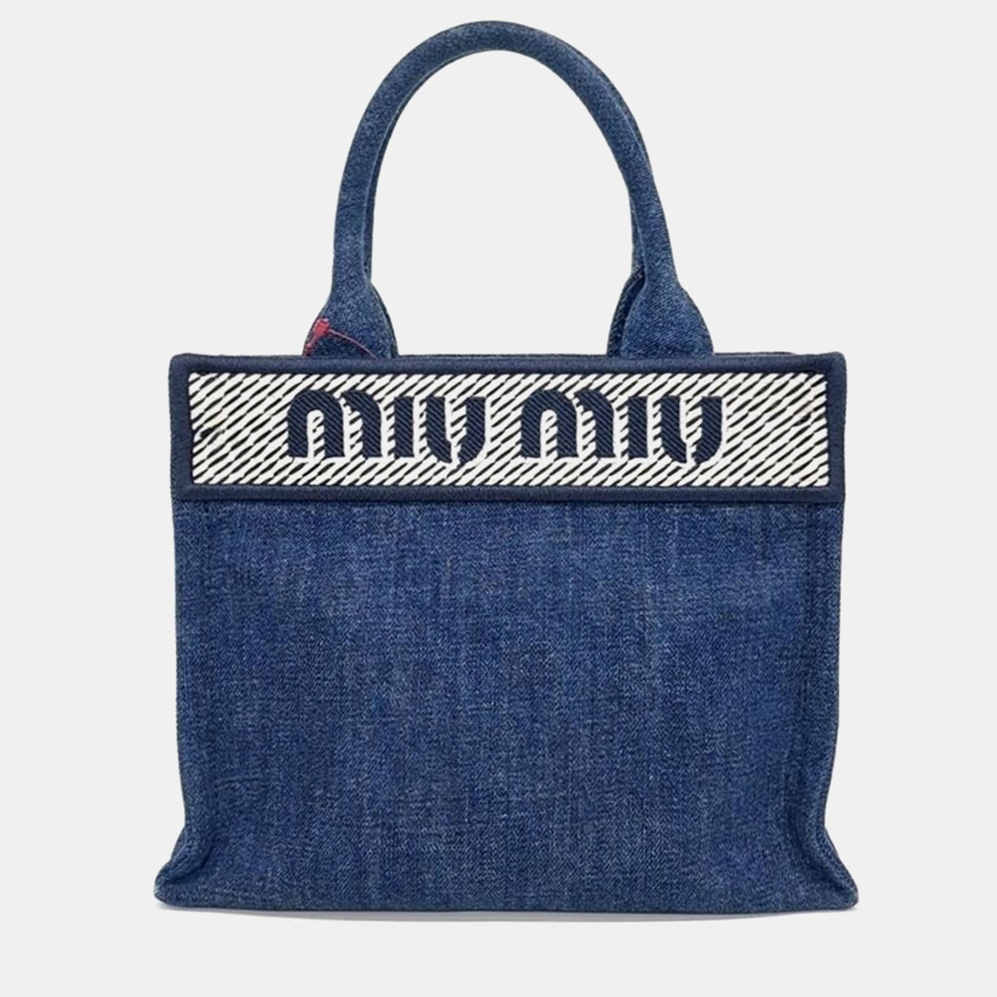 

Miu Miu denim logo tote and shoulder bag, Blue