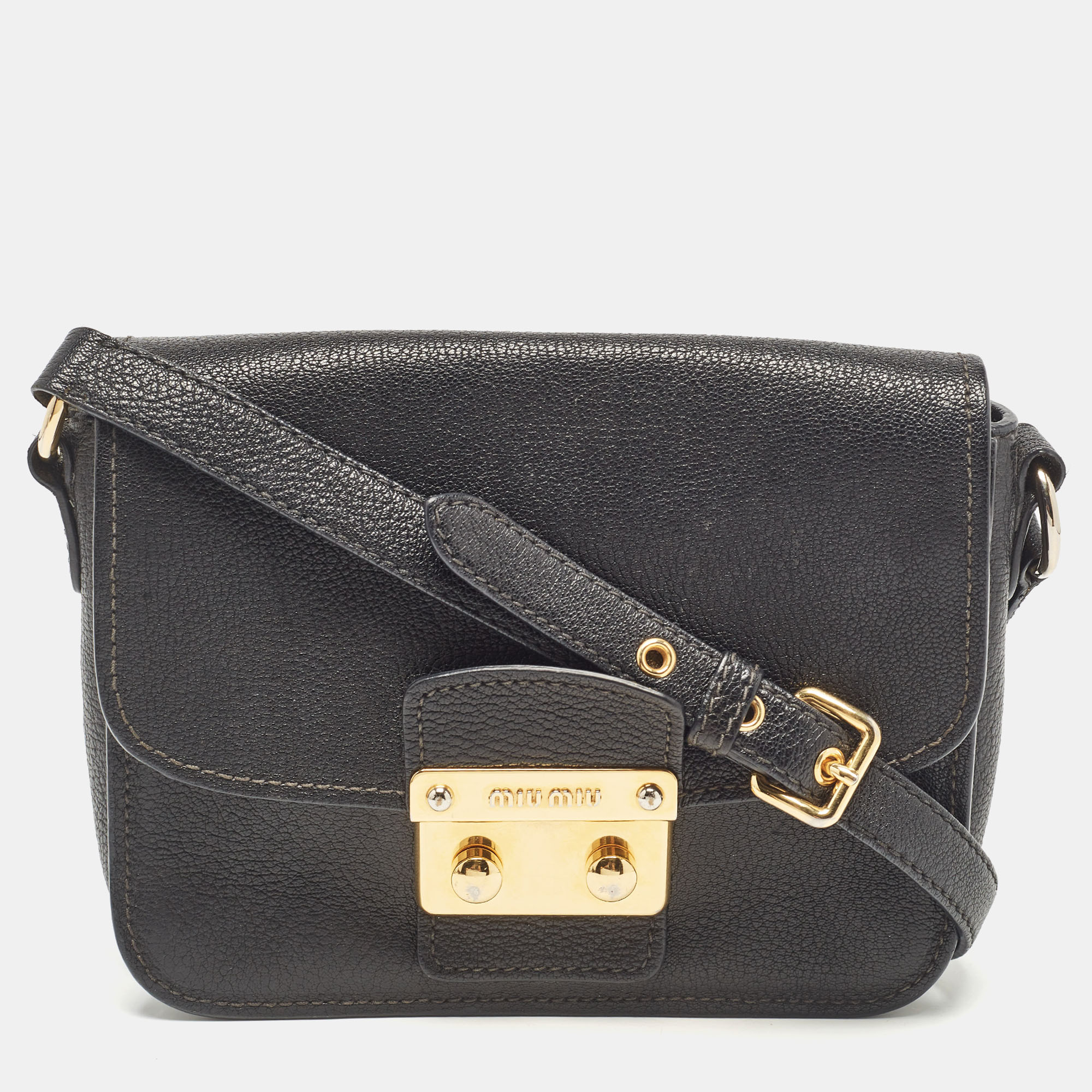 

Miu Miu Black Madras Leather Flap Shoulder Bag