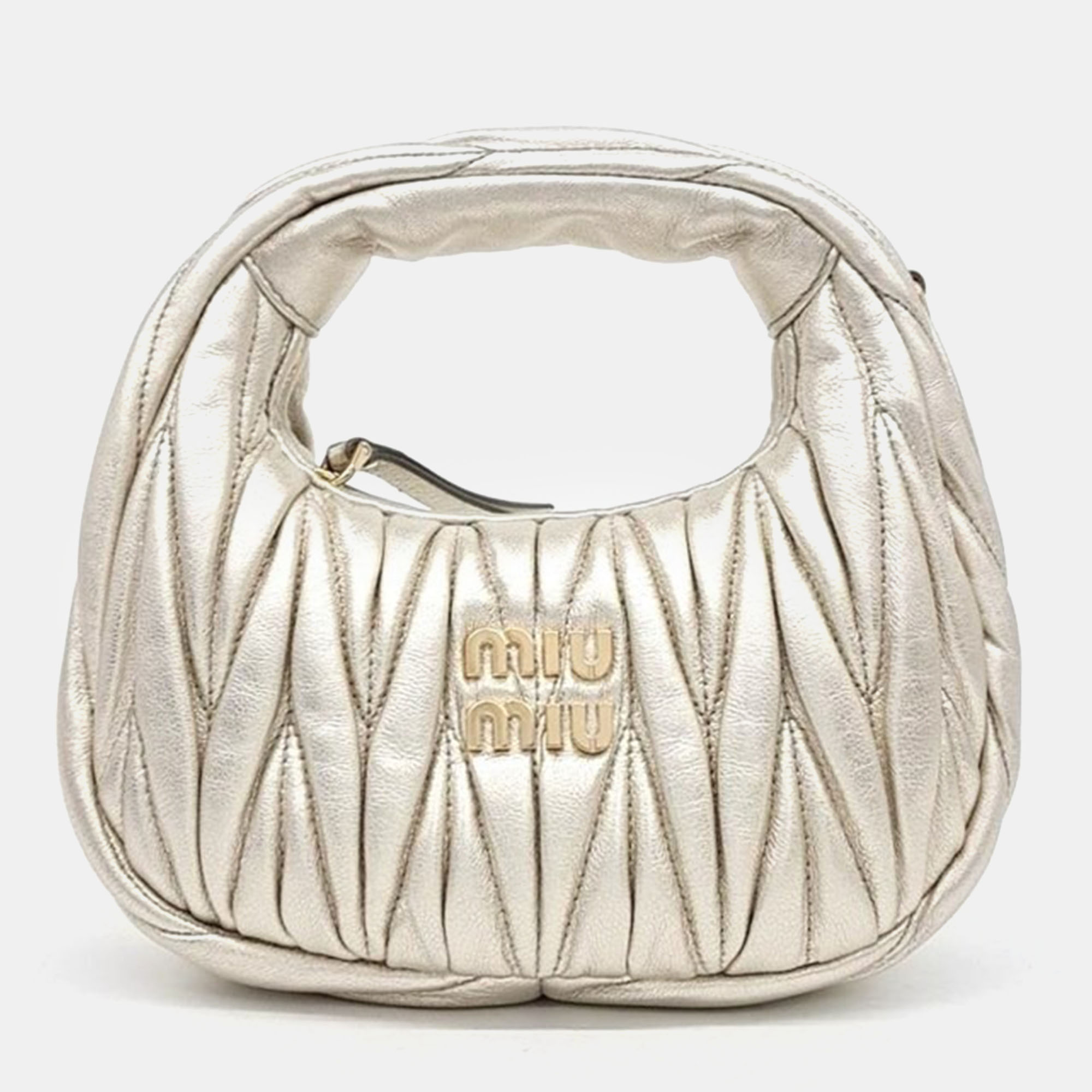 

Miu Miu Wander Matrace Hobo Bag Mini, Gold