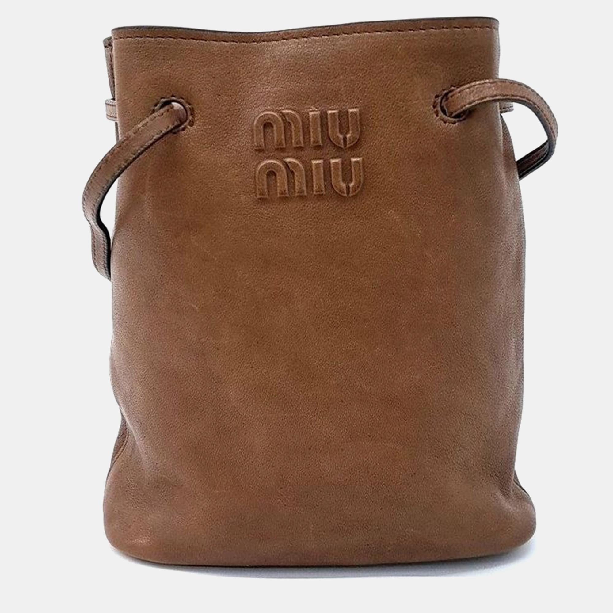 

Miu Miu Nappa leather mini bucket bag, Brown