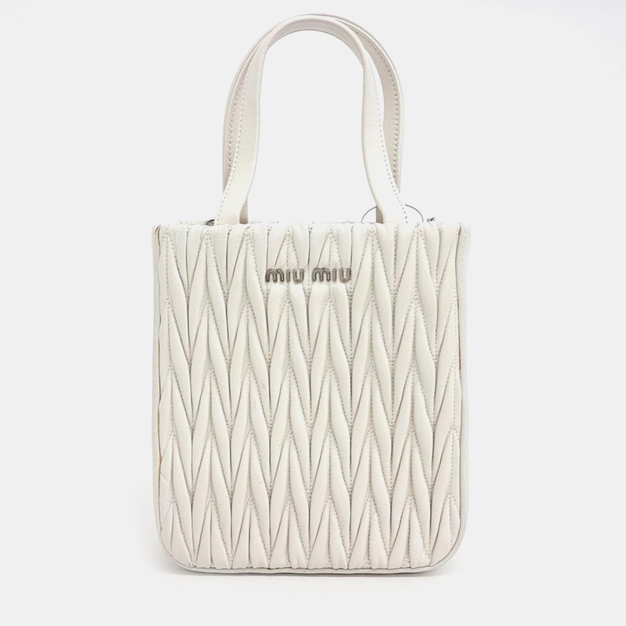 

Miu Miu Matrace Nappa Tote and Shoulder Bag, White