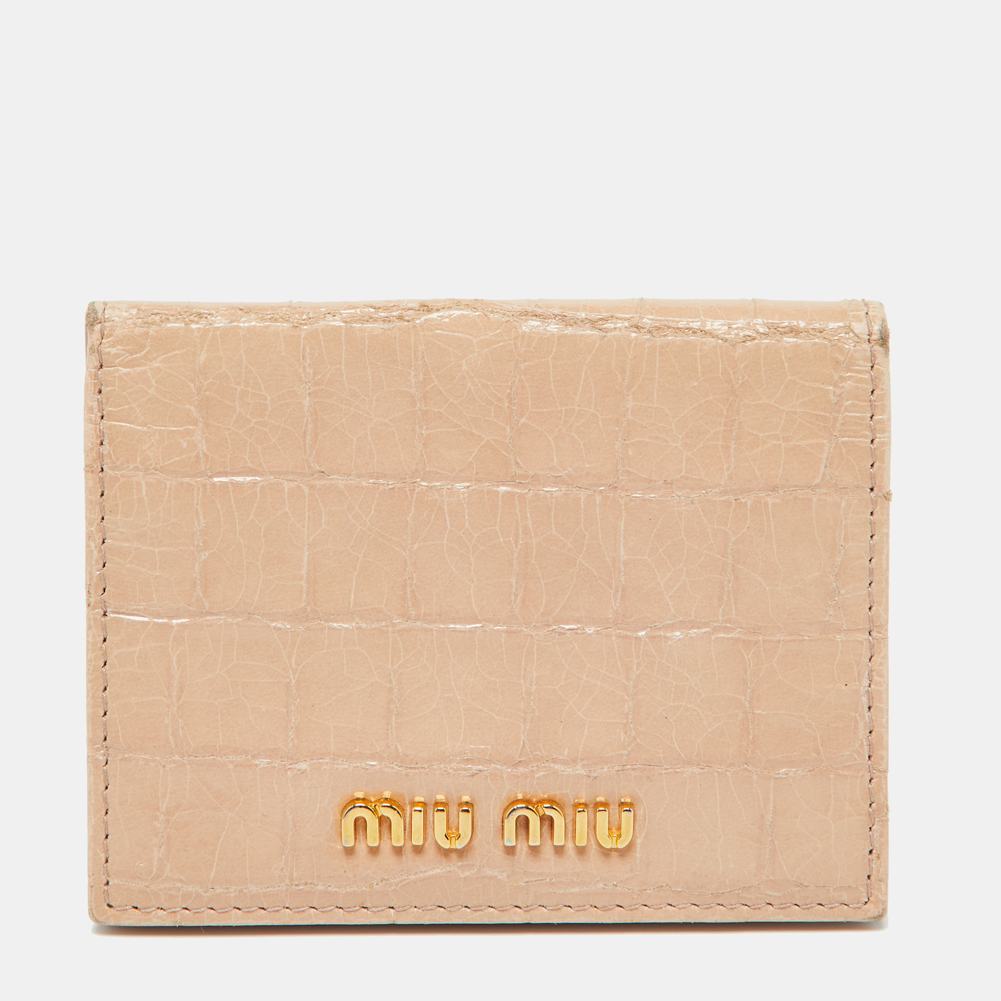 

Miu Miu Beige Croc Embossed Leather Card Case