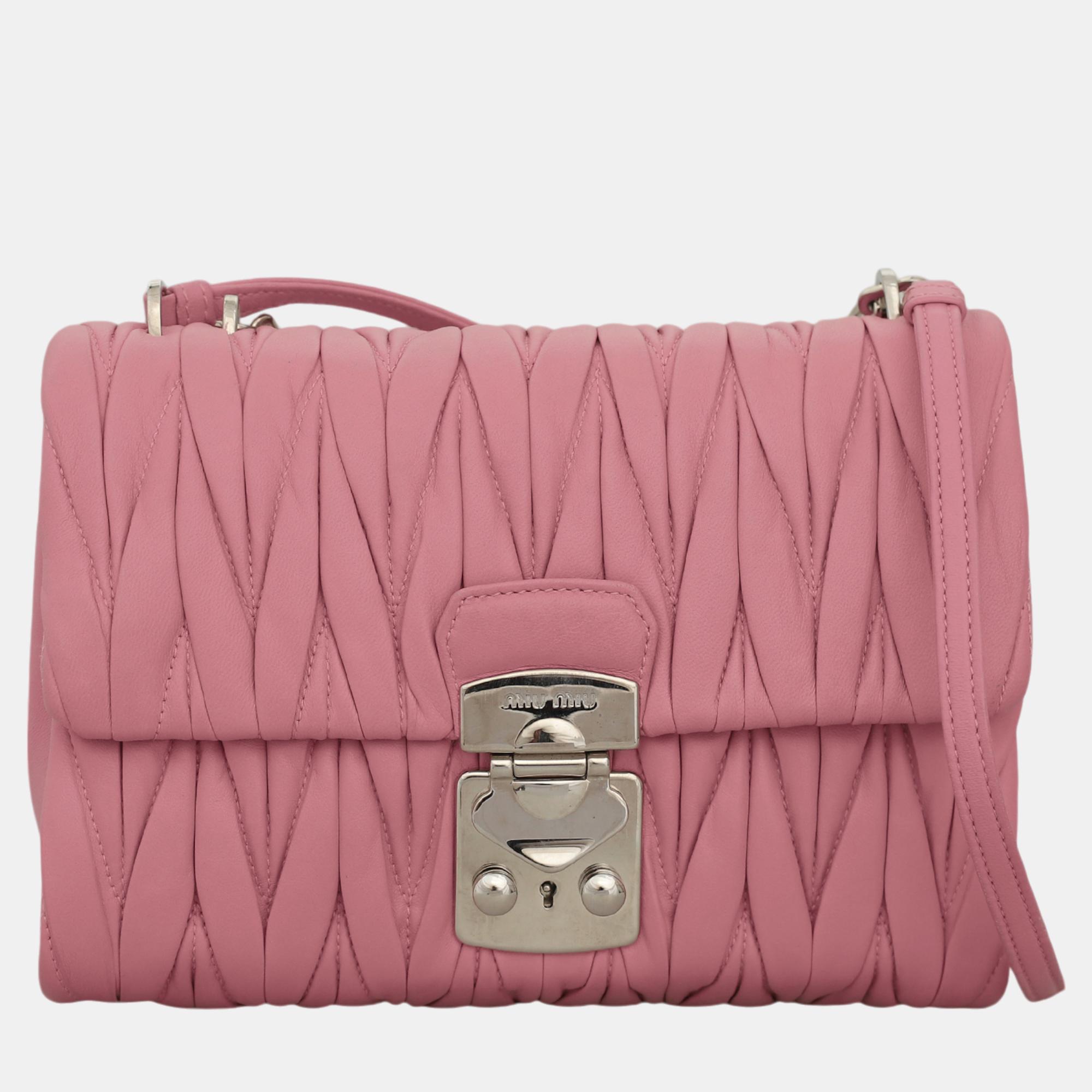 

Miu Miu Matelasse Flap Bag, Pink