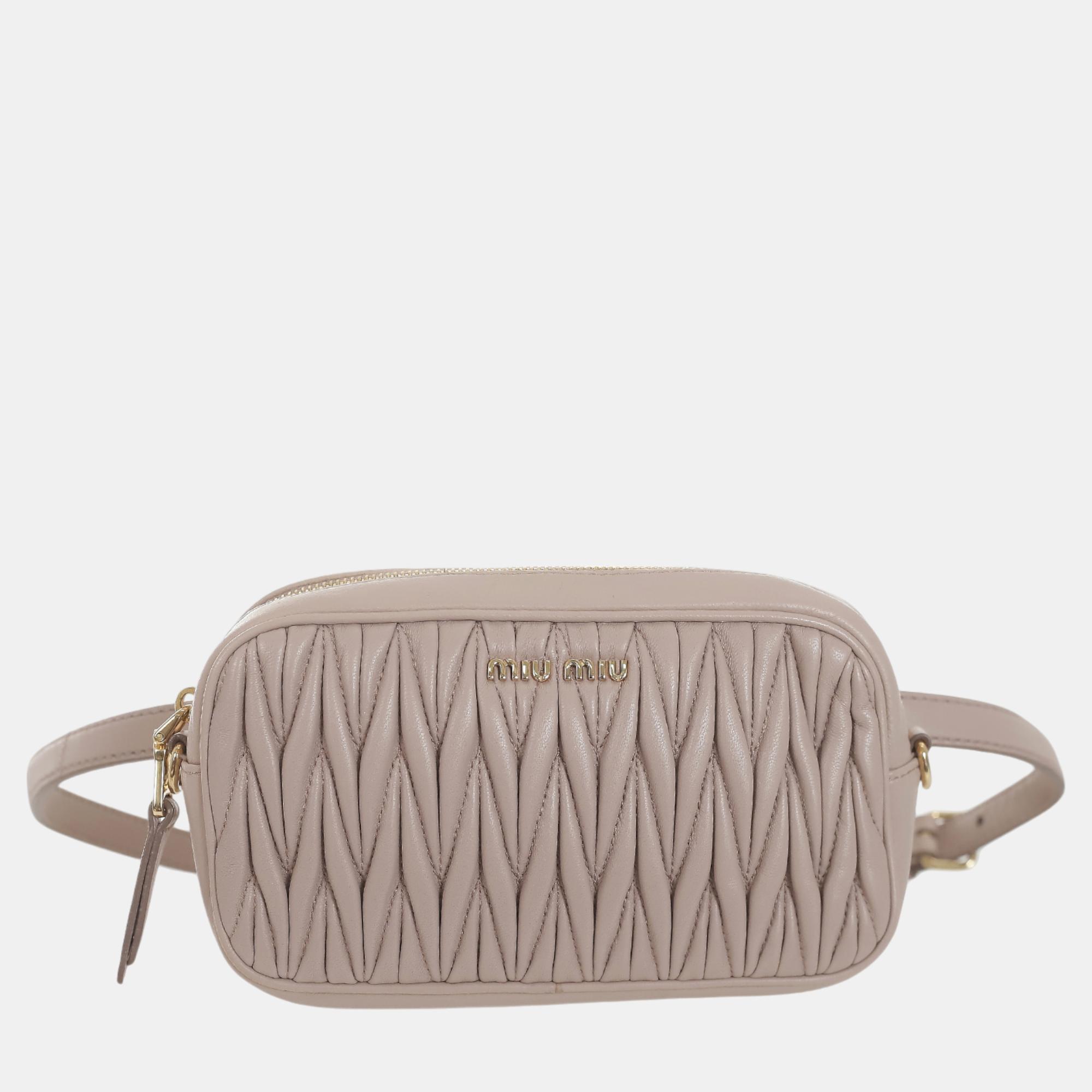 

Miu Miu Matelasse Leather Belt Bag, Pink