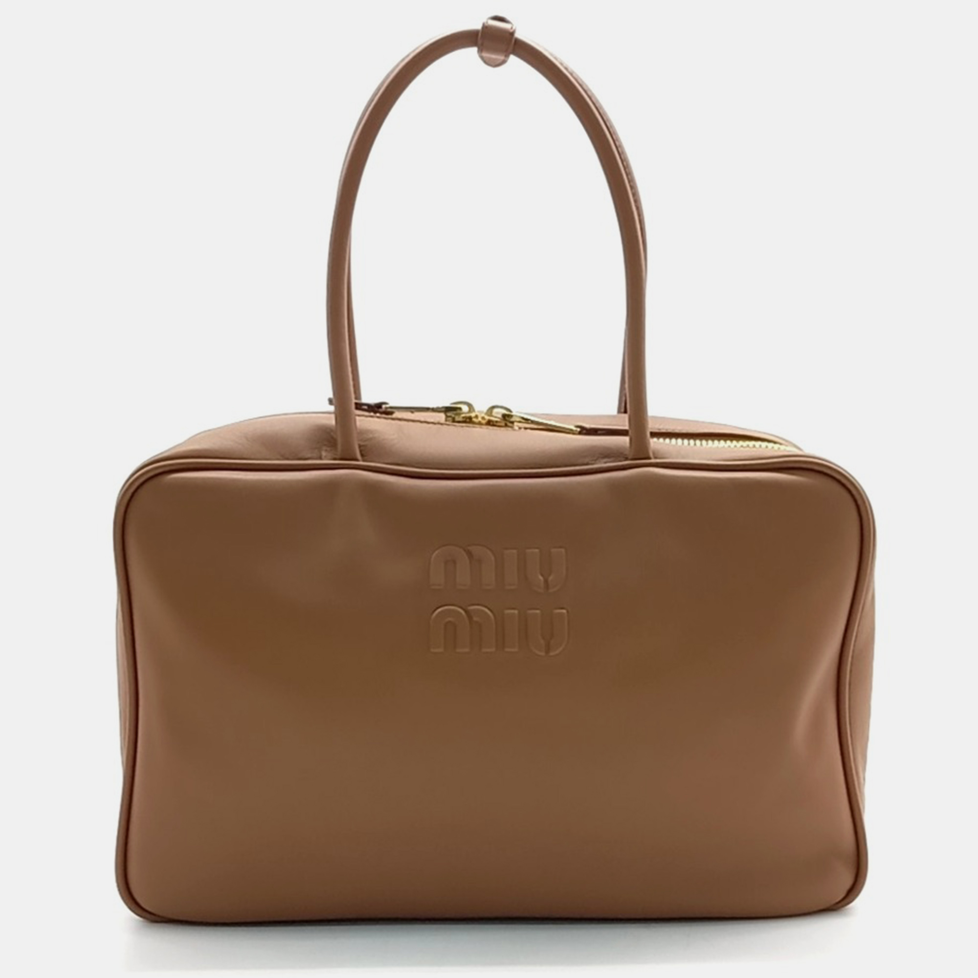 

Miu Miu embossed logo bowling bag, Brown