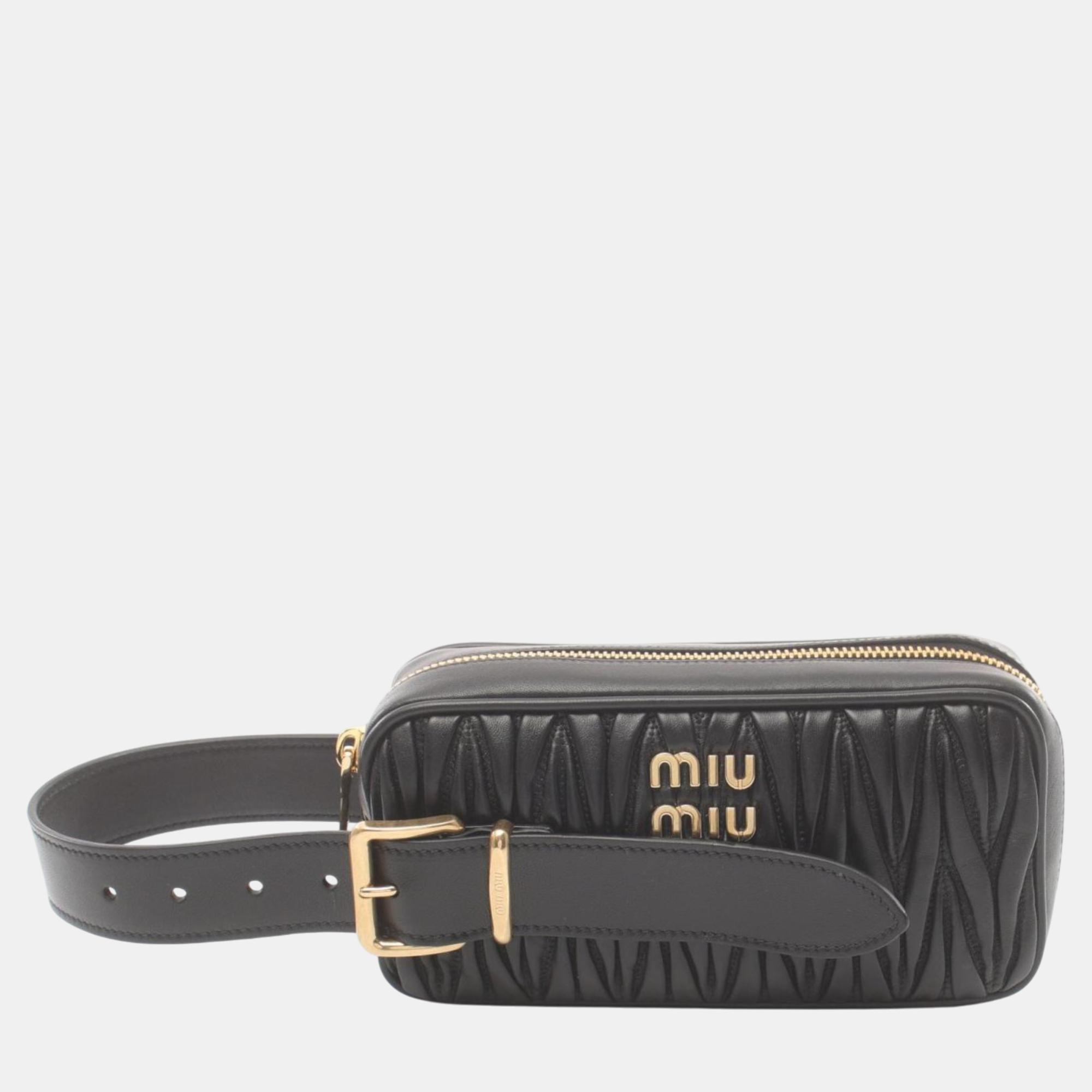 Pre-owned Miu Miu Leather Black Matelasse Second Clutch Bag