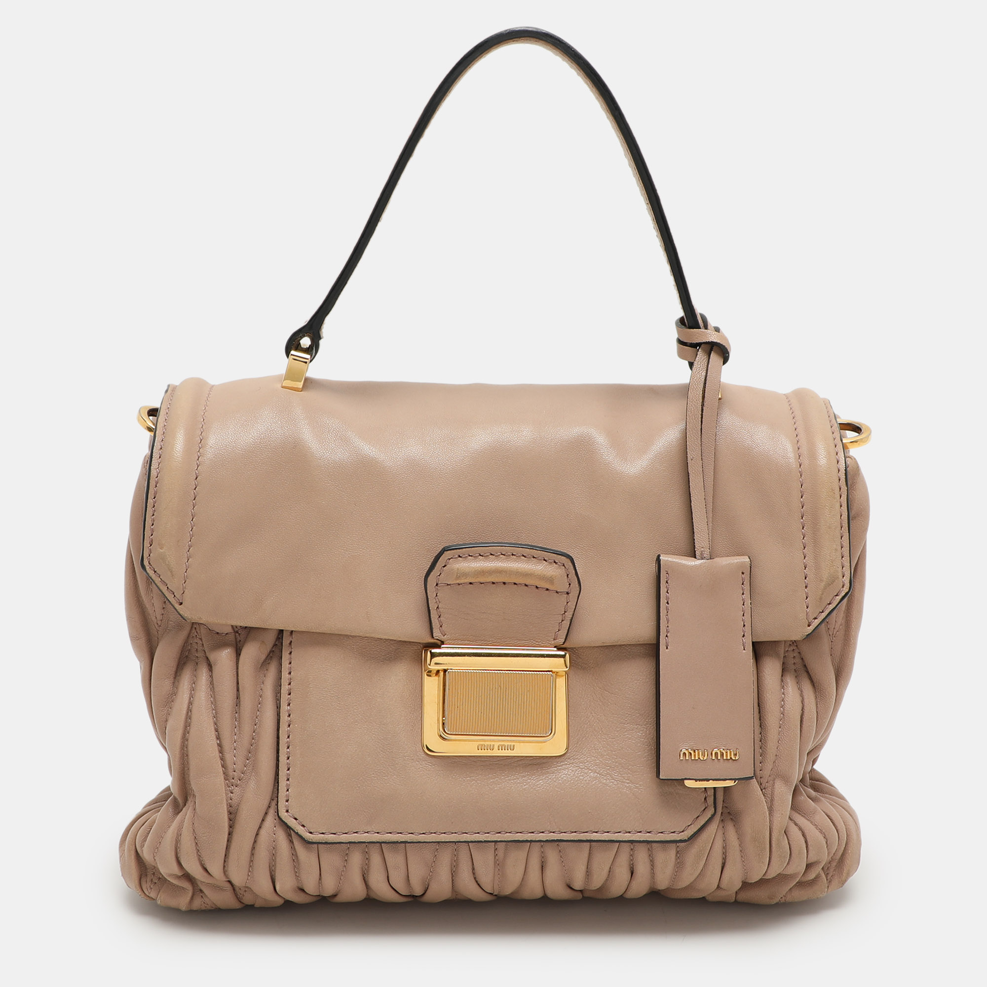 

Miu Miu Beige Matelasse Leather Push Lock Top Handle Bag