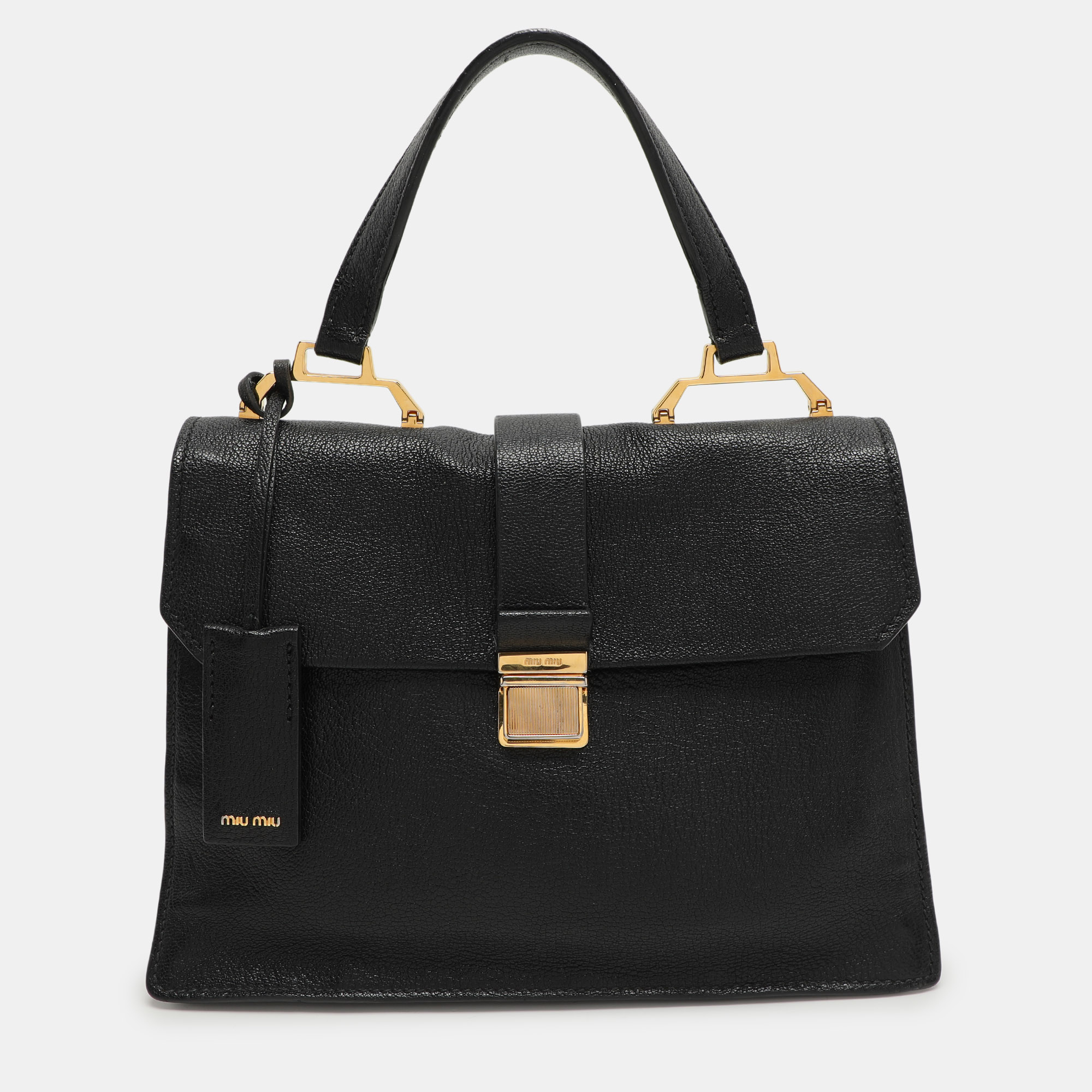 

Miu Miu Black Leather Push Lock Top Handle Bag