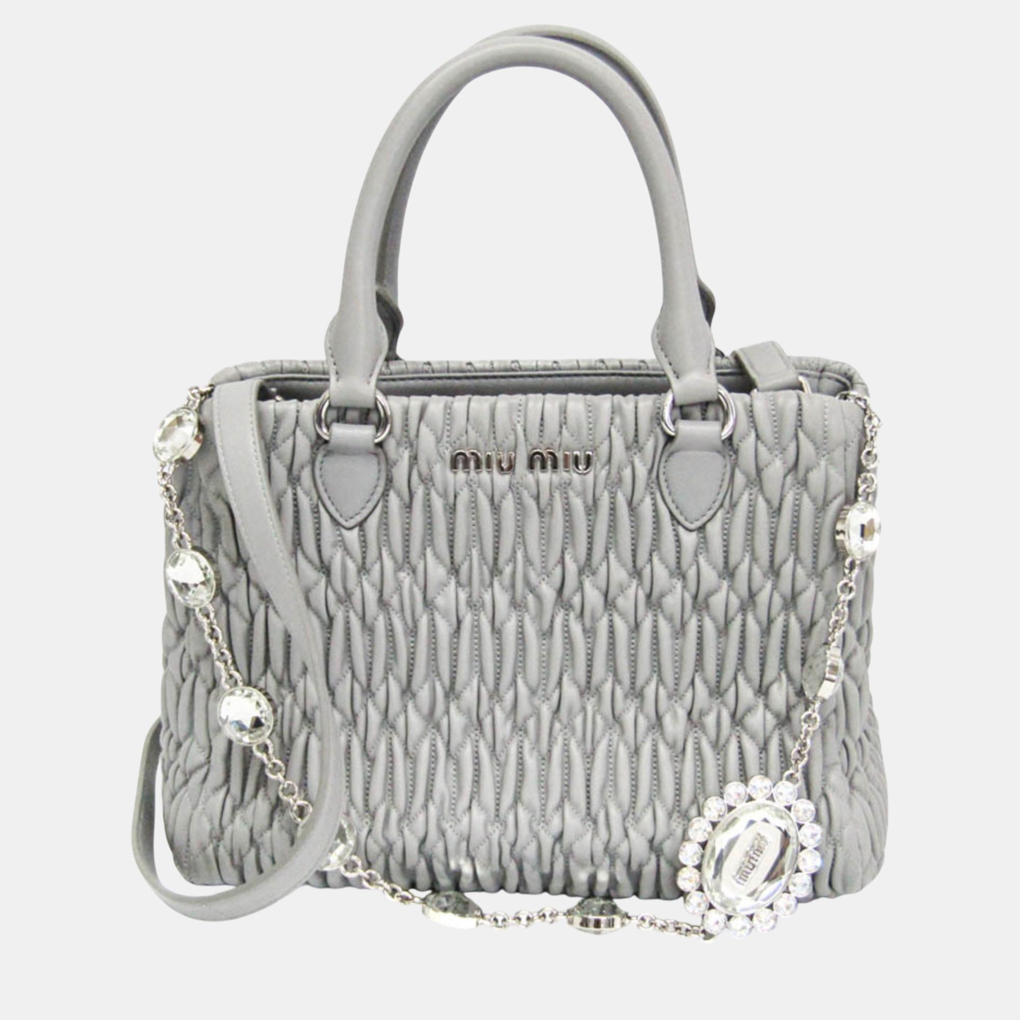 

Miu Miu Gray Matelasse Nappa Crystal Leather Handbag, Grey