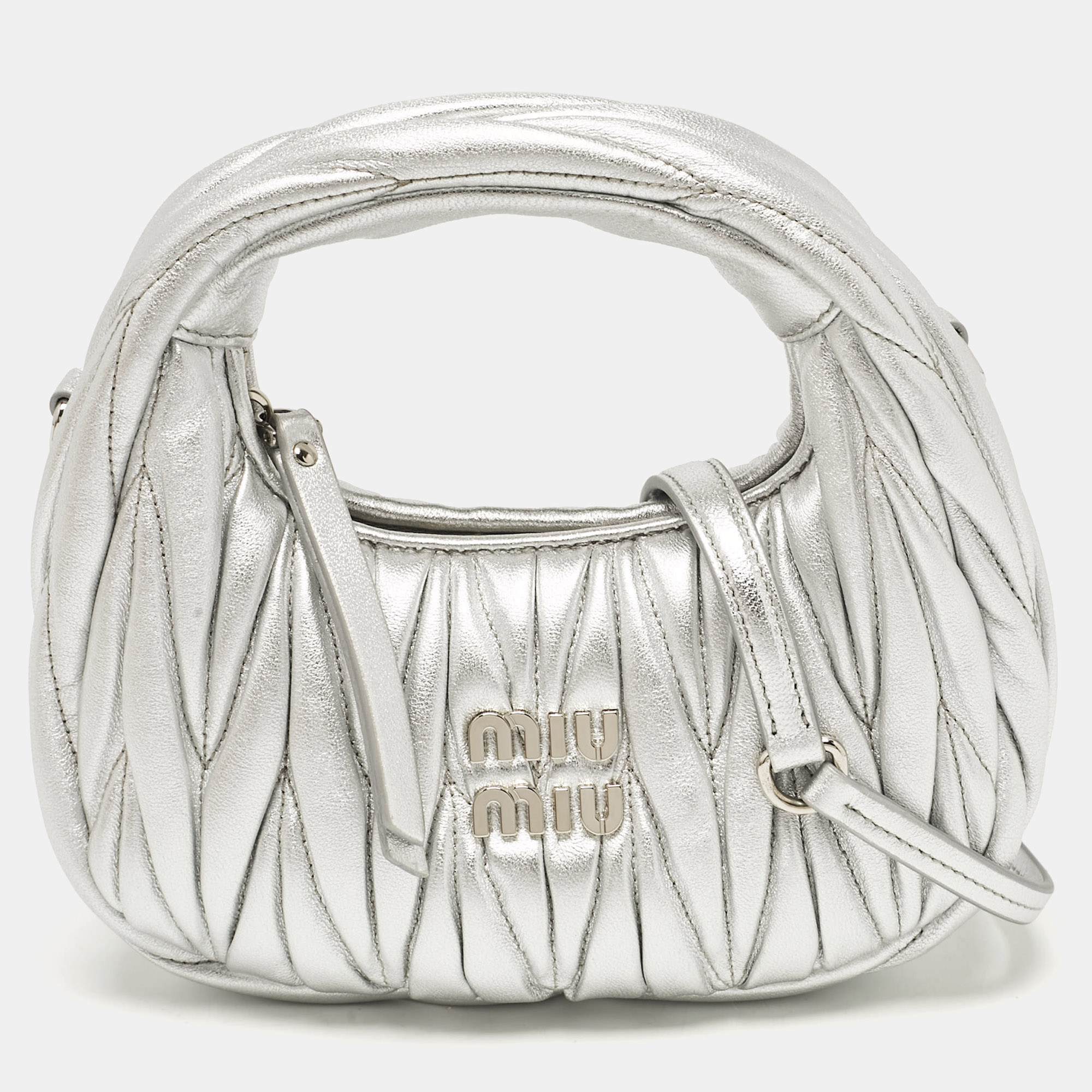 

Miu Miu Silver Matelassé Leather Wander Hobo