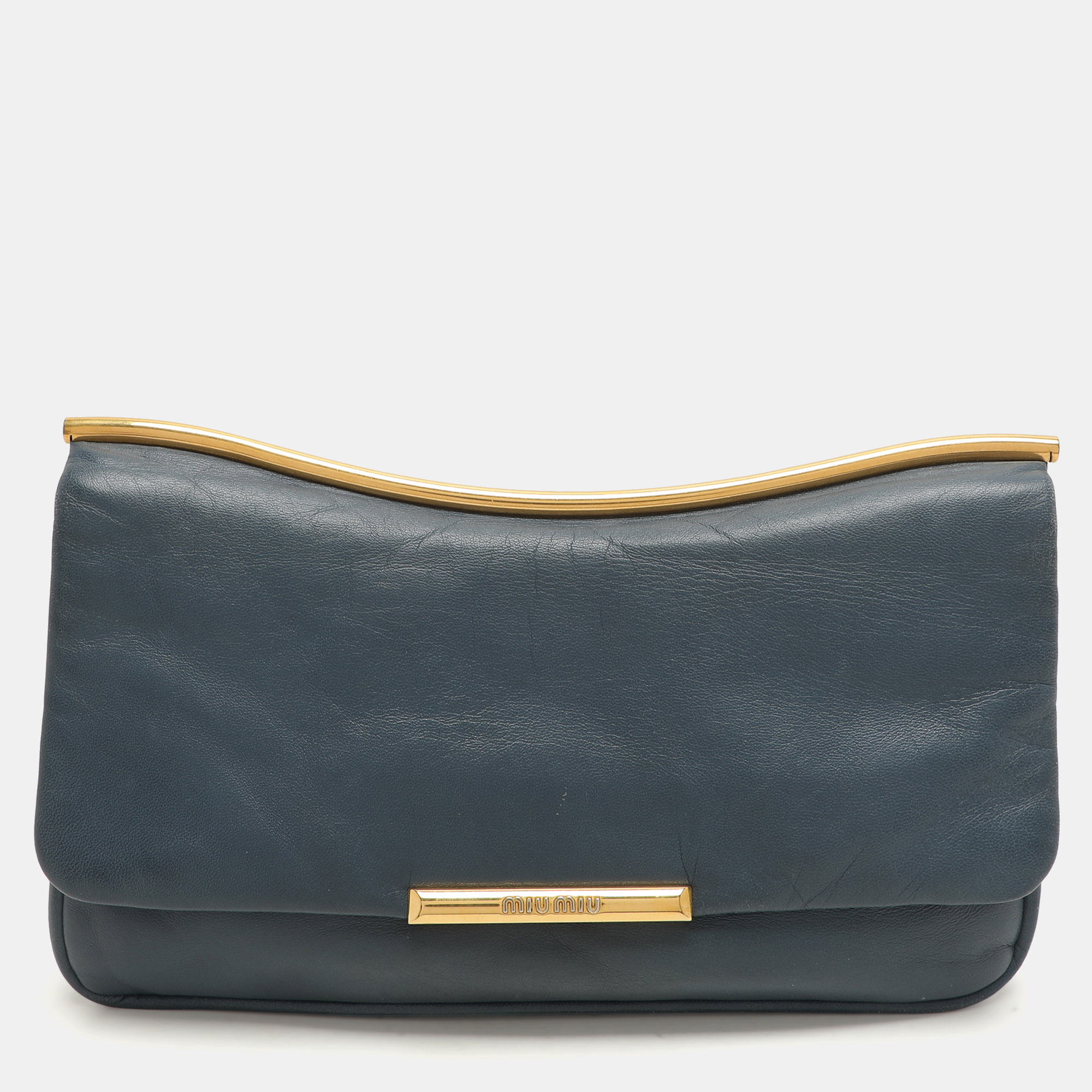 

Miu Miu Dusty Blue Leather Flap Frame Clutch