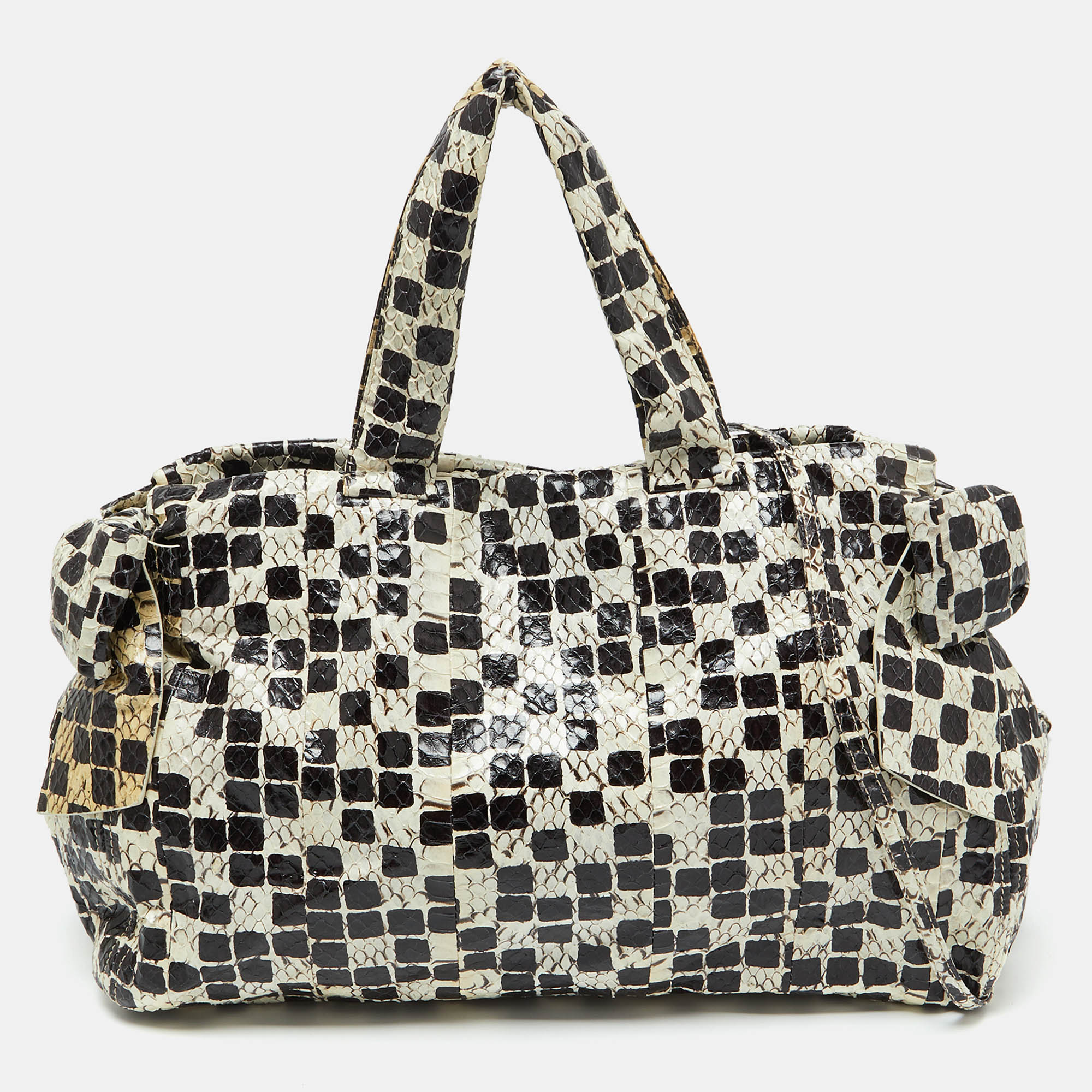 

Miu Miu Black/Cream Snakeskin Side Bow Tote