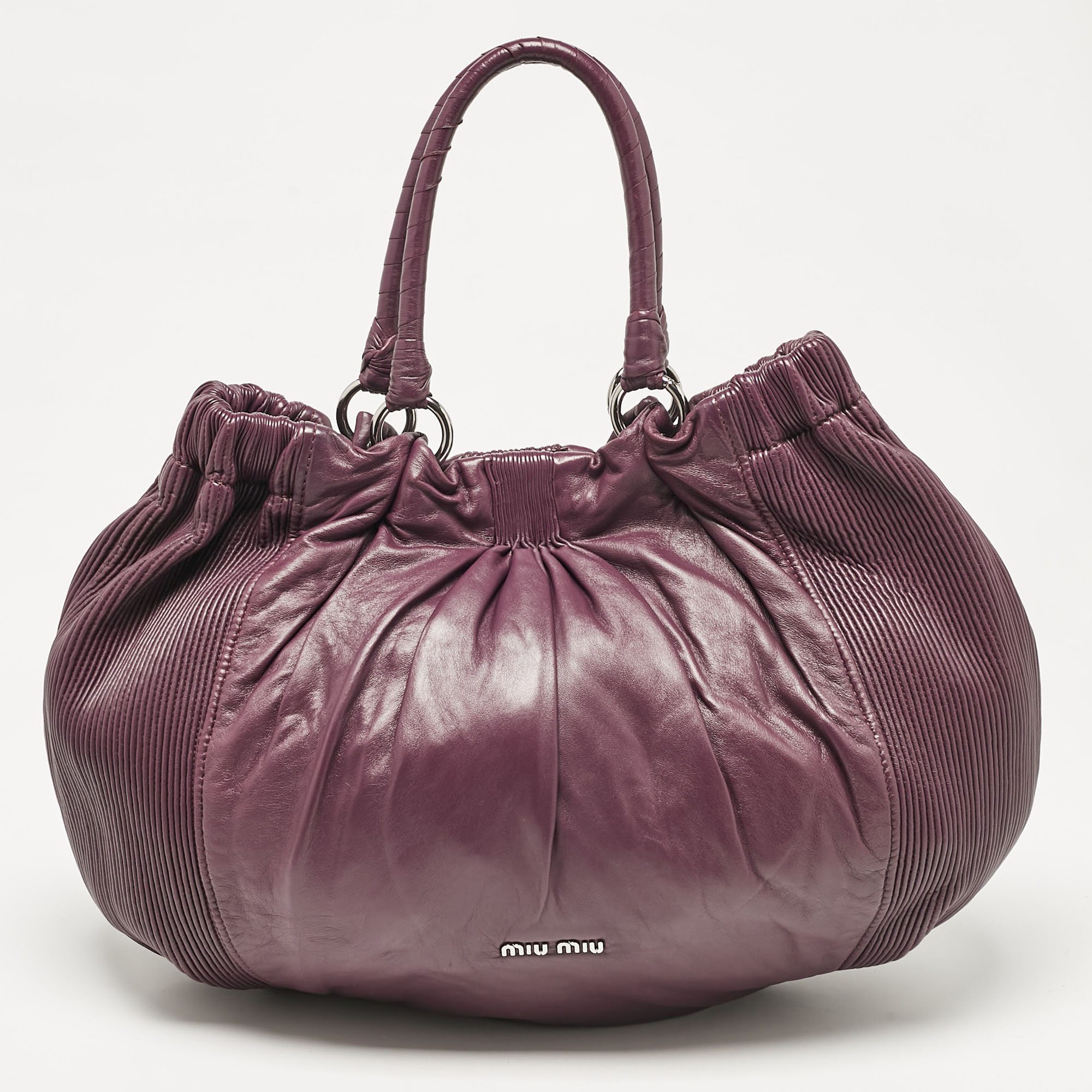 

Miu Miu Purple Leather Pleated Hobo