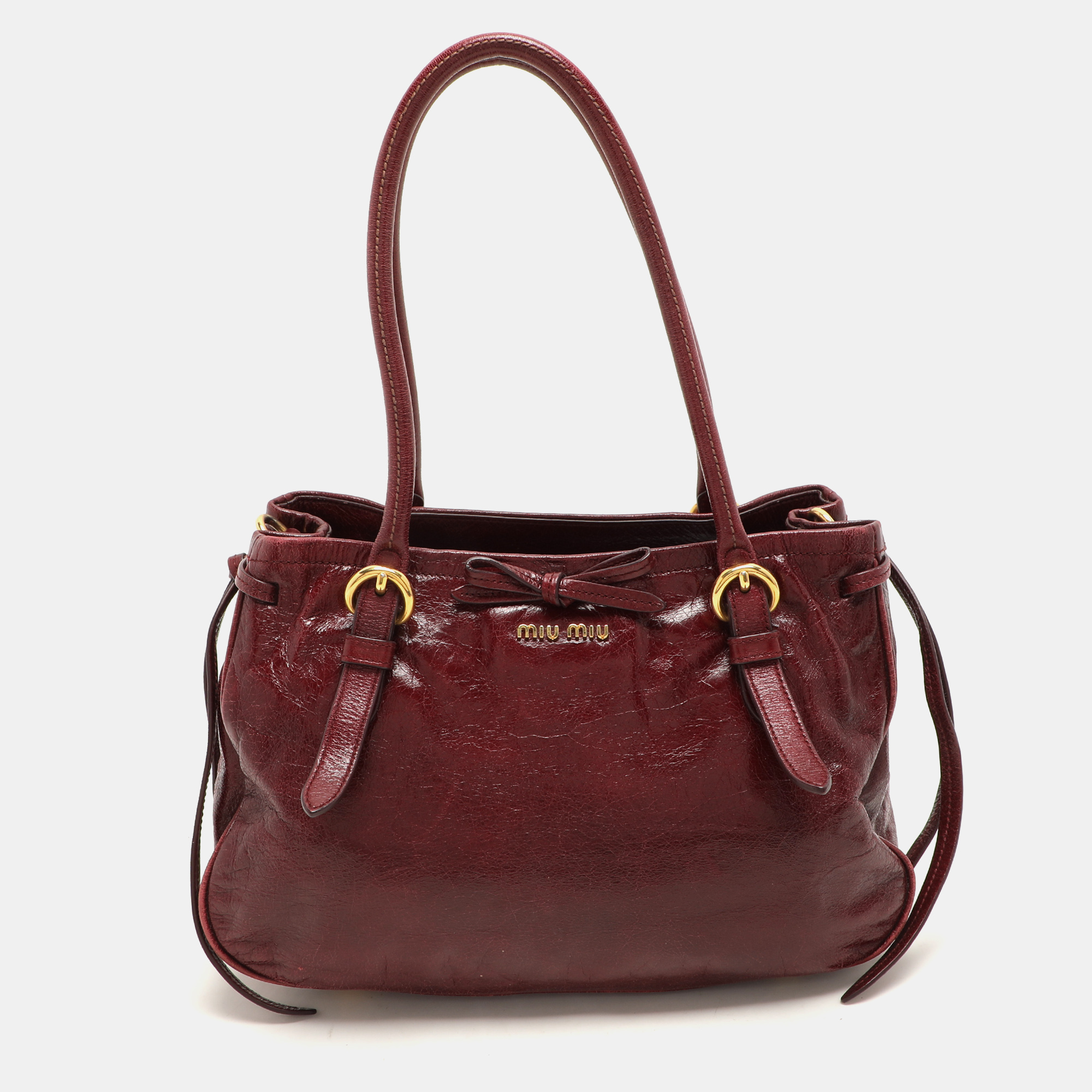 

Miu Miu Burgundy Leather Bow Shoulder Bag