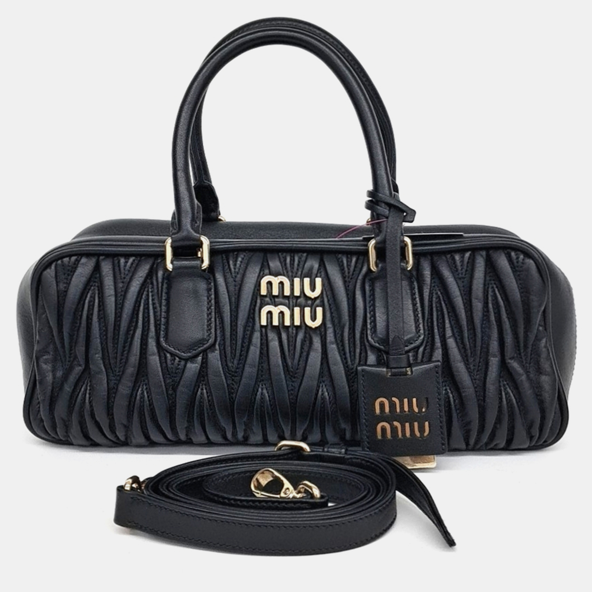 

Miu Miu Black Leather Matrasse Arkady Tote Bag