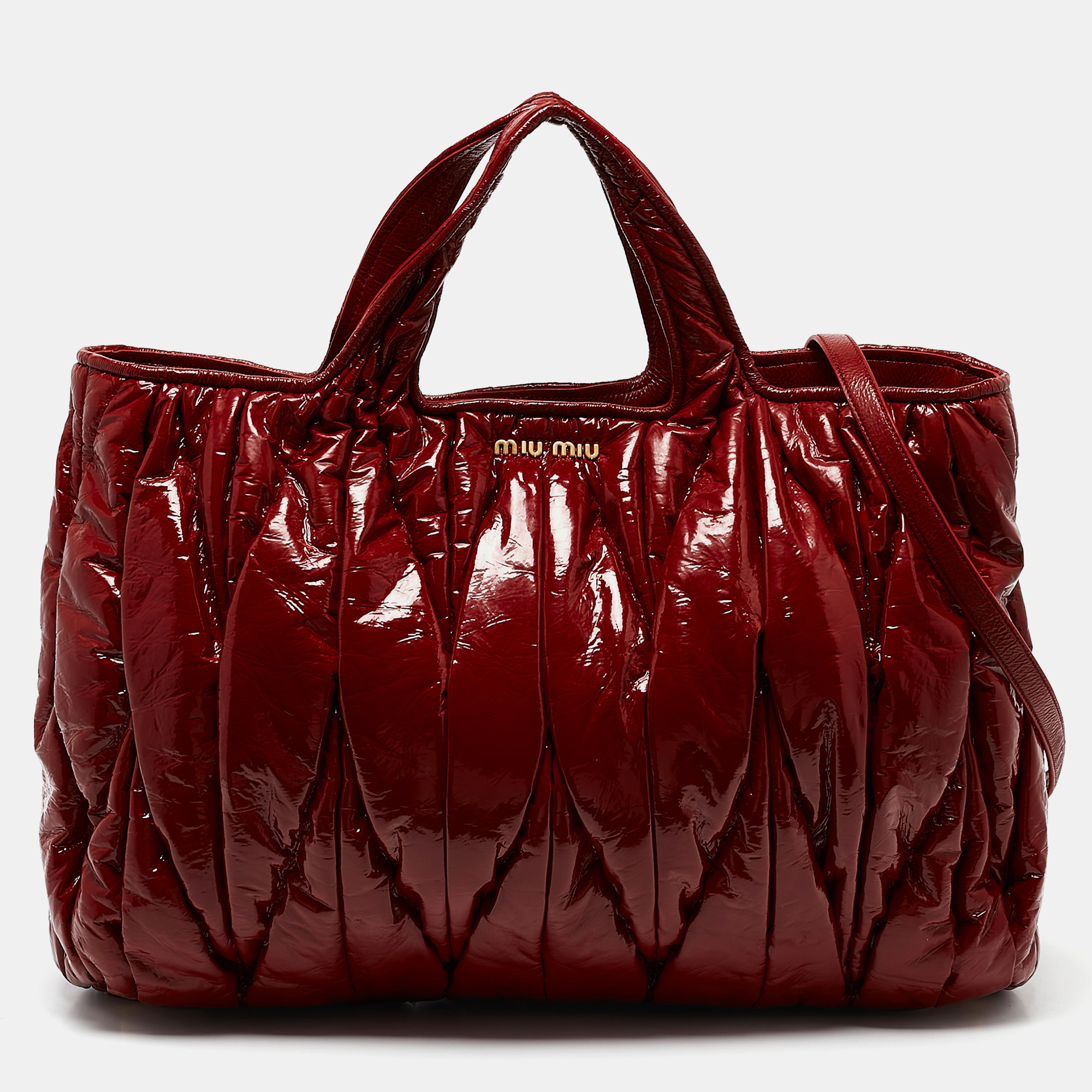 

Miu Miu Red Matelasse patent Leather Shopper Tote