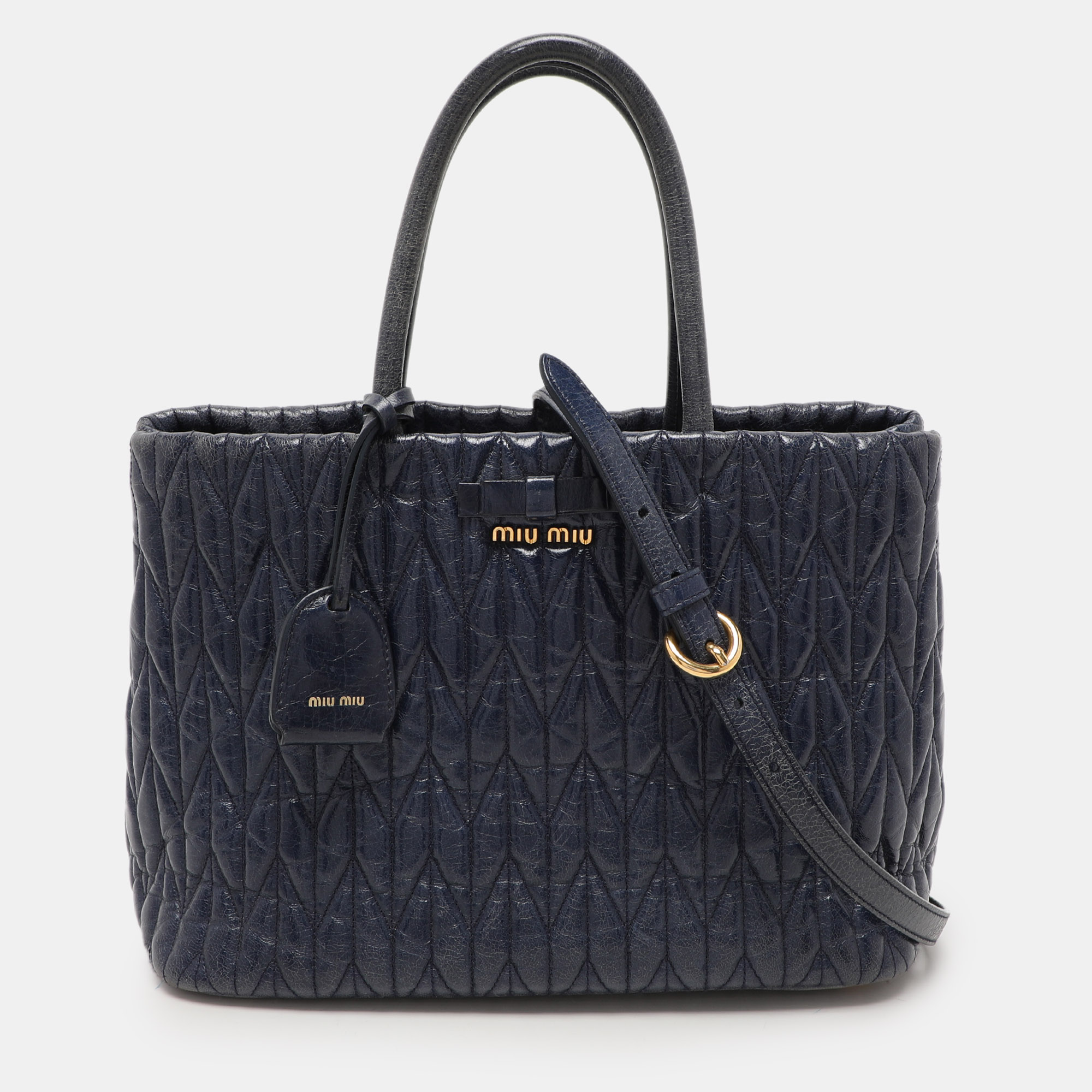 

Miu Miu Blue Matelasse Leather Tote