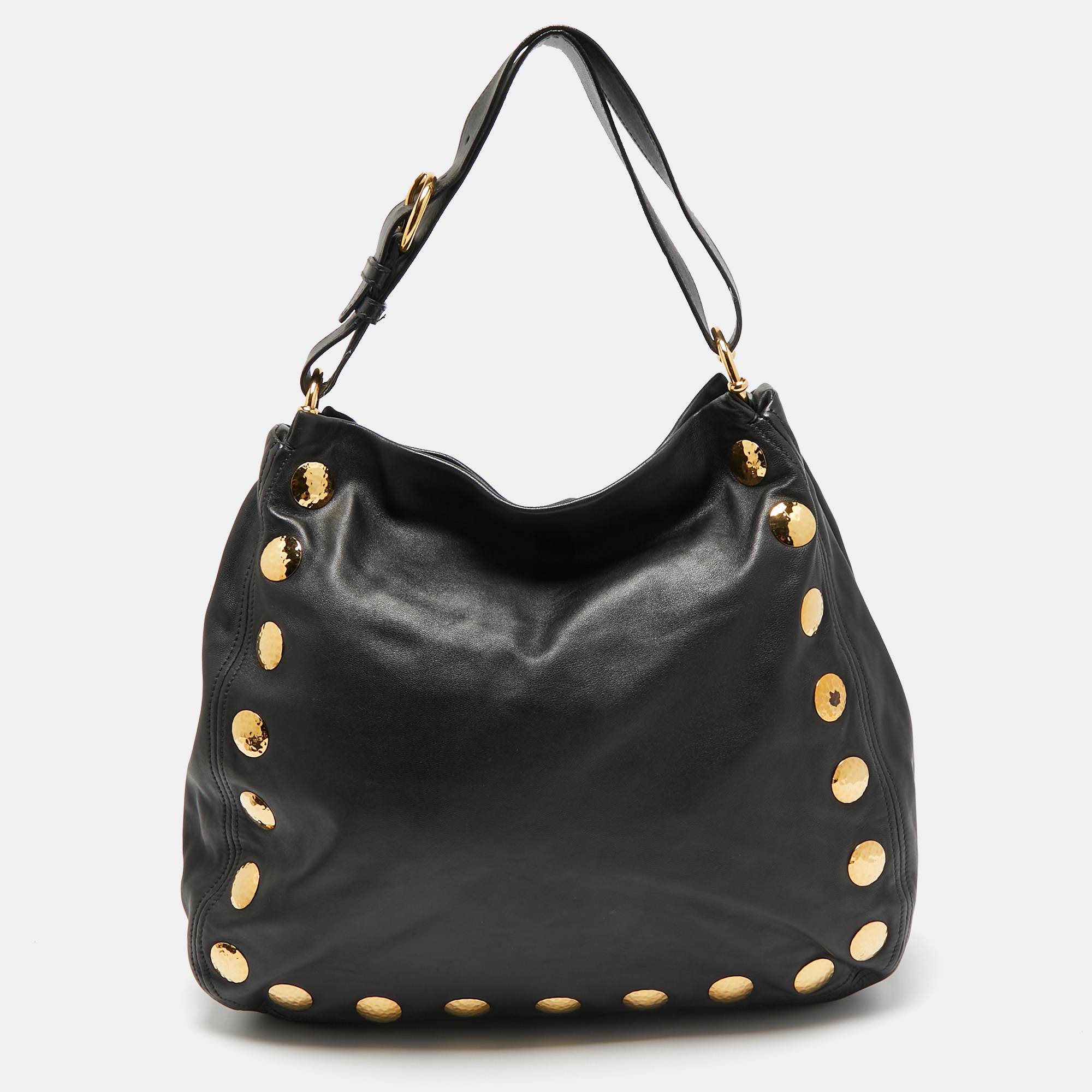 

Miu Miu Black Leather Studded Hobo