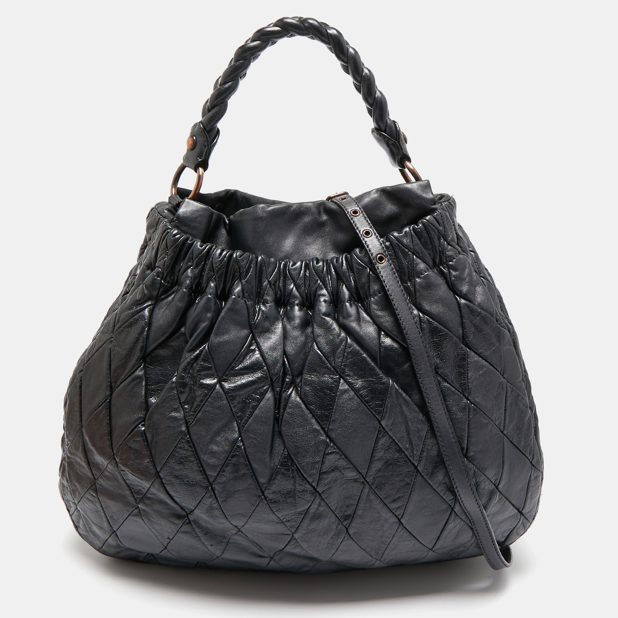 

Miu Miu Black Leather Patchwork Harlequin Hobo