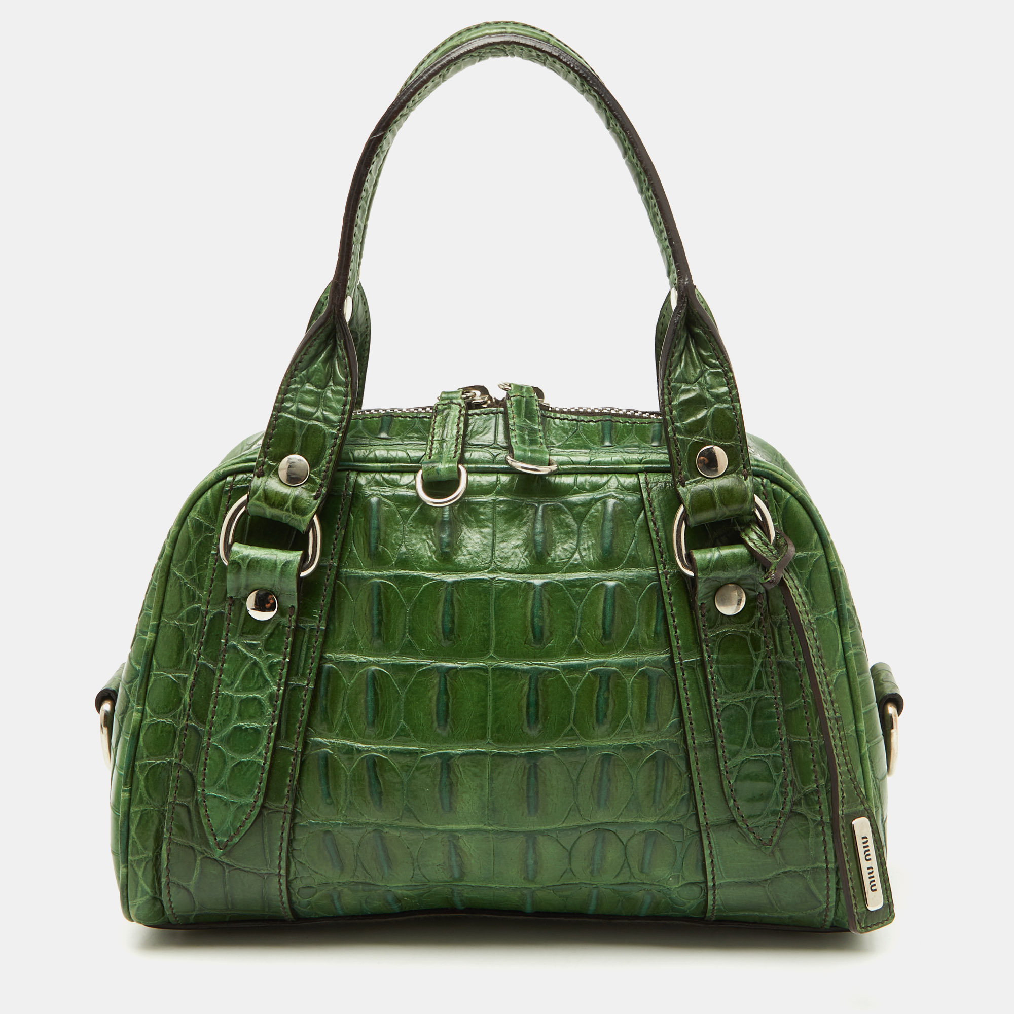 

Miu Miu Green Alligator Zip Satchel