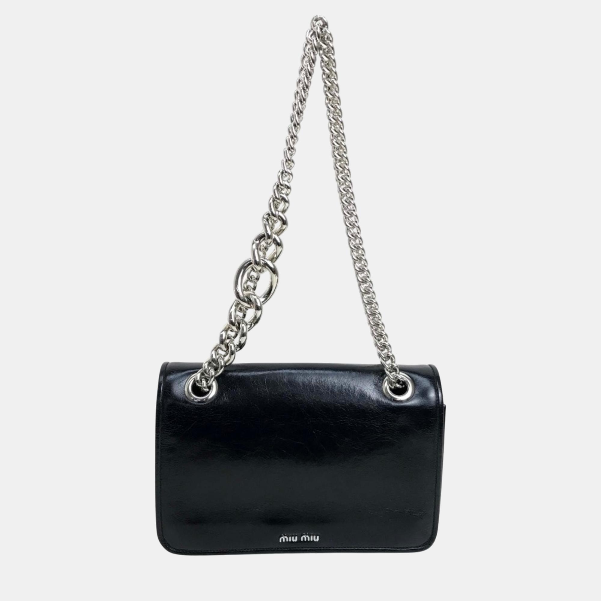 

Miu Miu Black Leather Chain Shoulder Bag