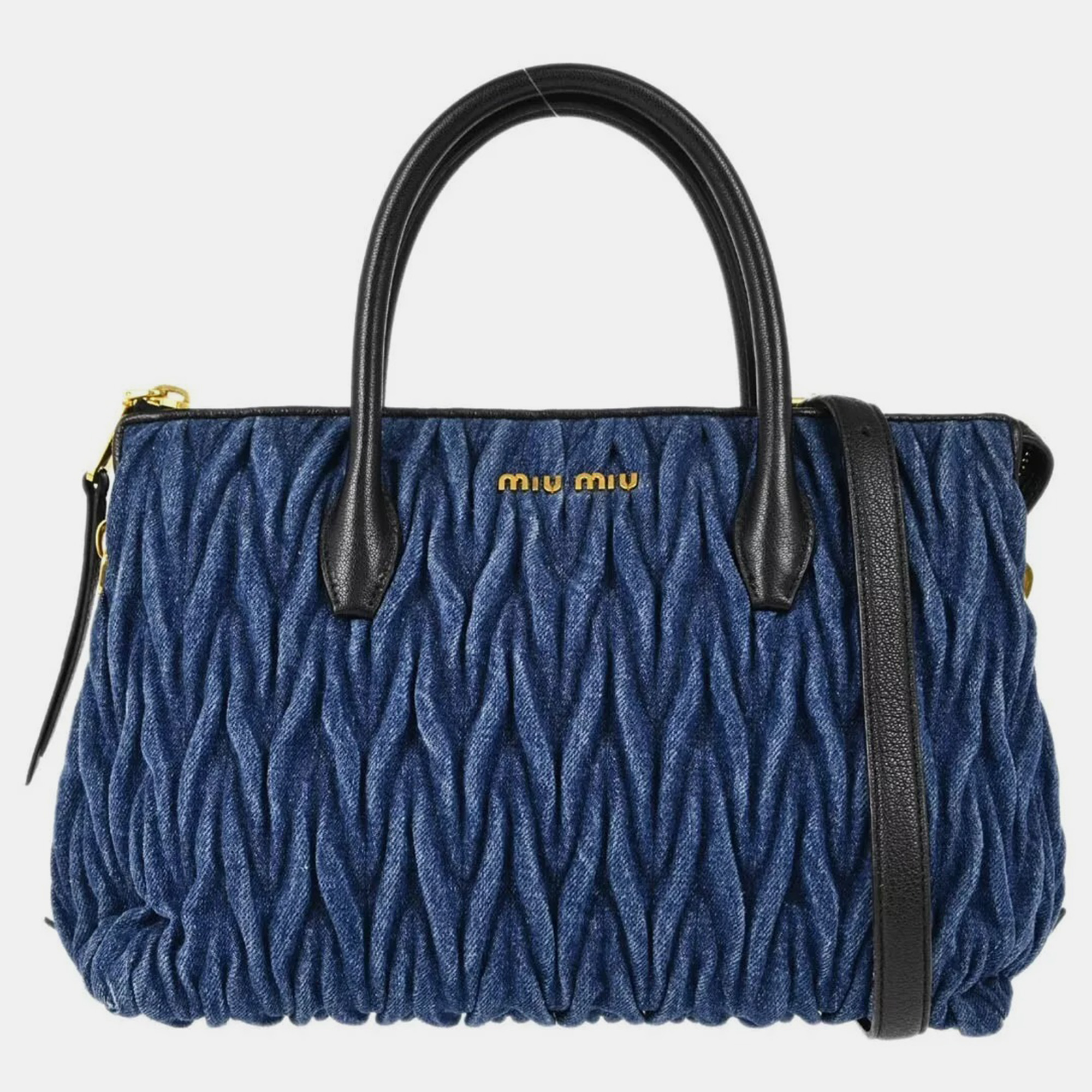 

Miu Miu Blue Denim & Leather Matelasse Satchel Bag